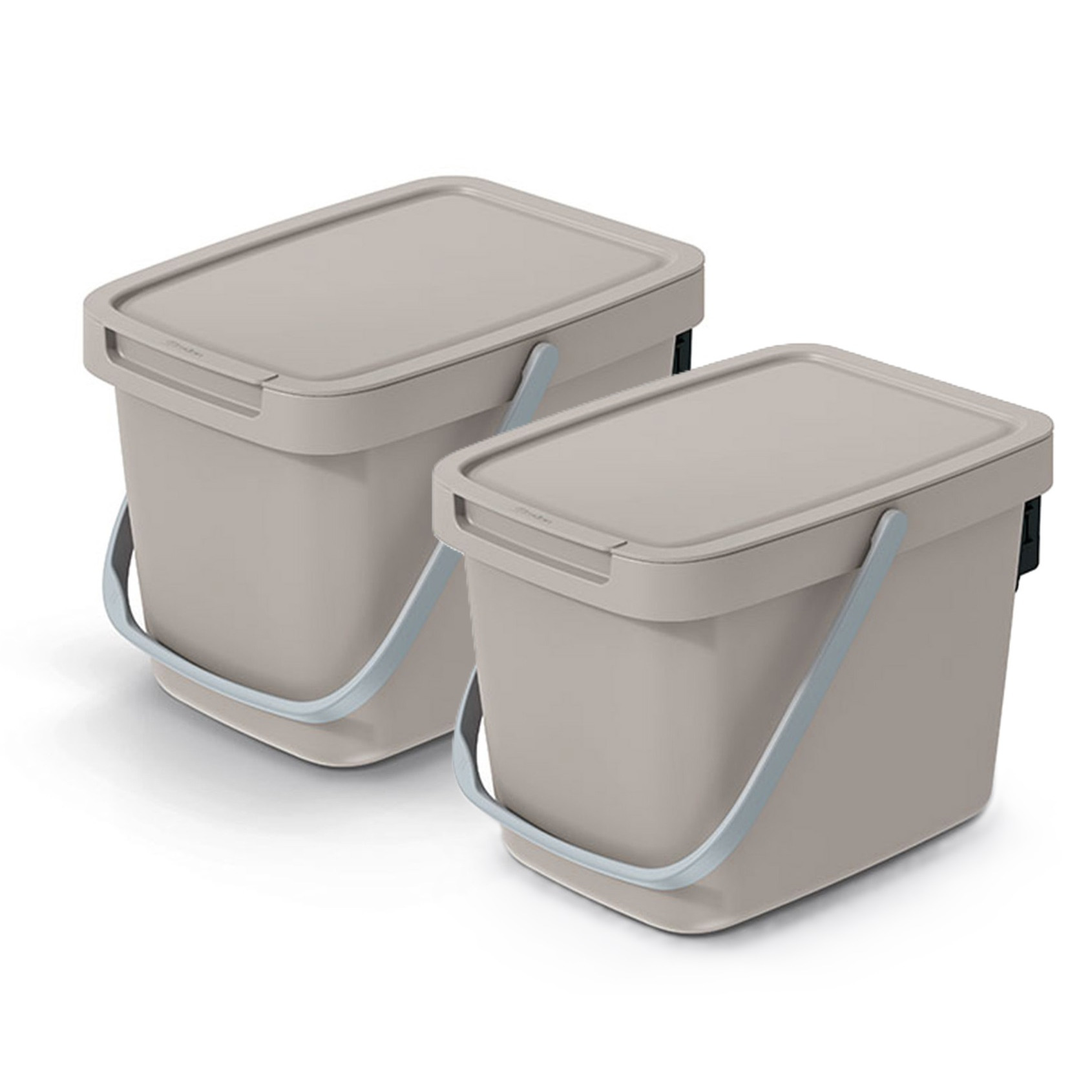 GFT aanrecht afvalbakje - 2x - beige - 6L - afsluitbaar - 20 x 26 x 20 cm - klepje/hengsel -