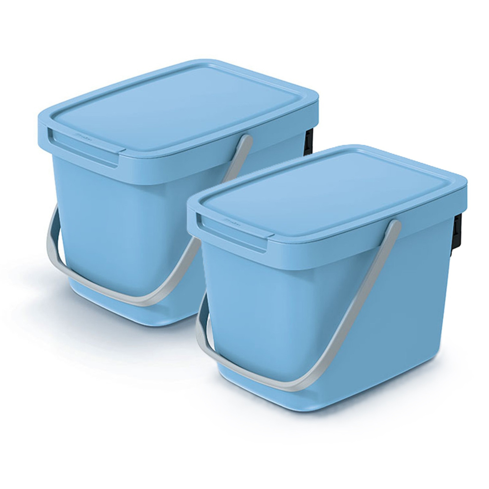 GFT aanrecht afvalbakje - 2x - lichtblauw - 6L - afsluitbaar - 20 x 26 x 20 cm - klepje/hengsel -