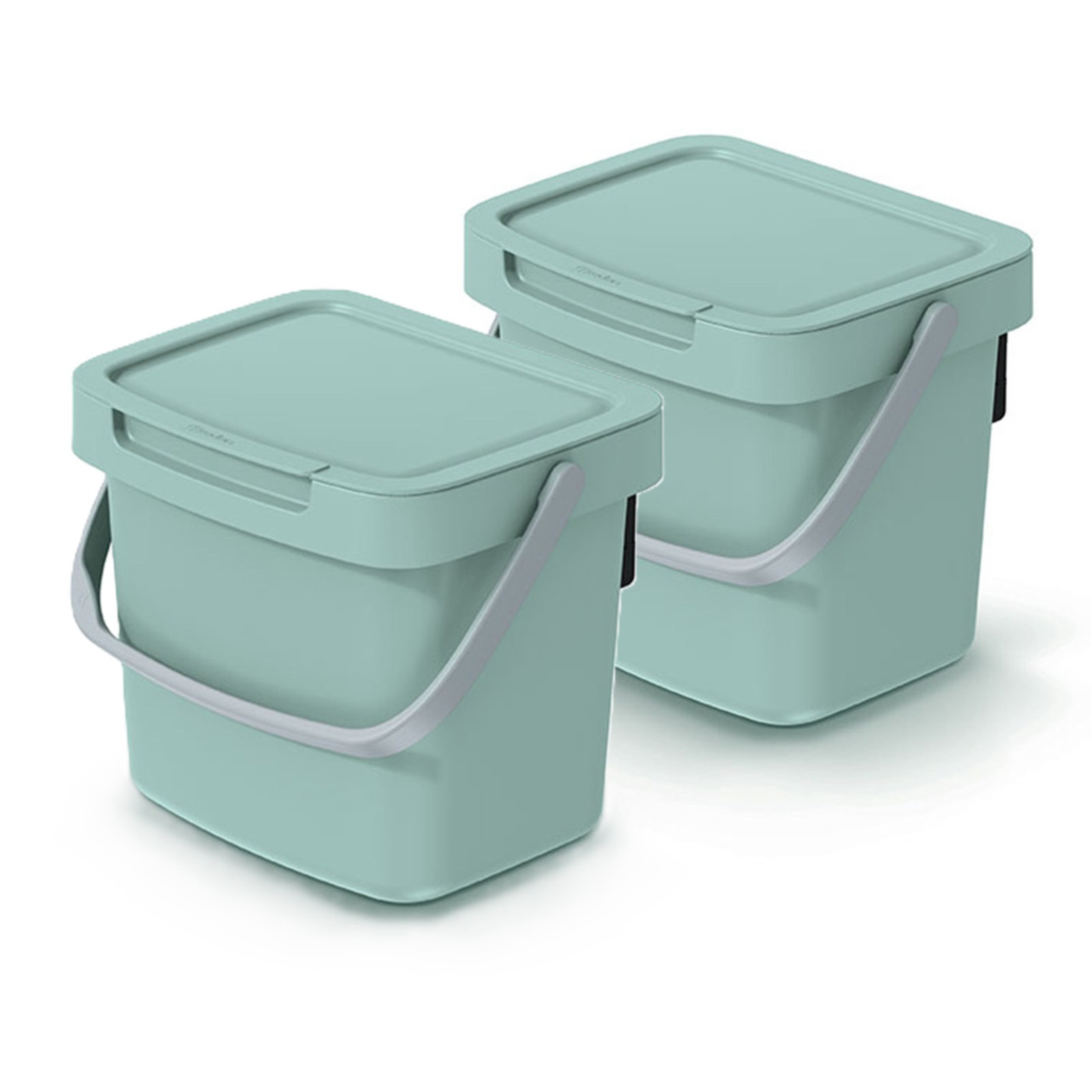 GFT aanrecht afvalbakje - 2x - mintgroen - 3L - afsluitbaar - 19 x 17 x 15 cm - klepje/hengsel -