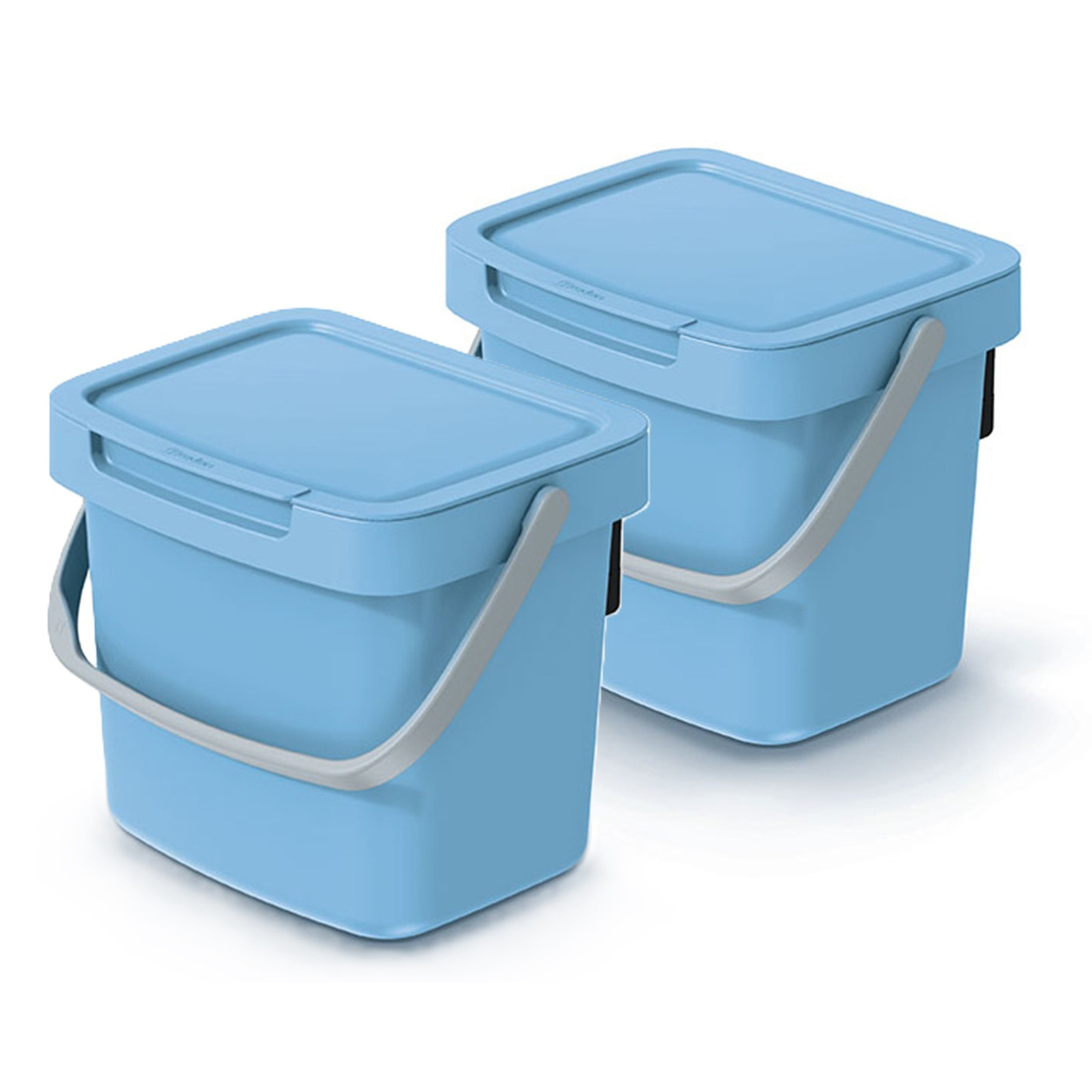 GFT aanrecht afvalbakje - 2x - lichtblauw - 3L - afsluitbaar - 19 x 17 x 15 cm - klepje/hengsel -