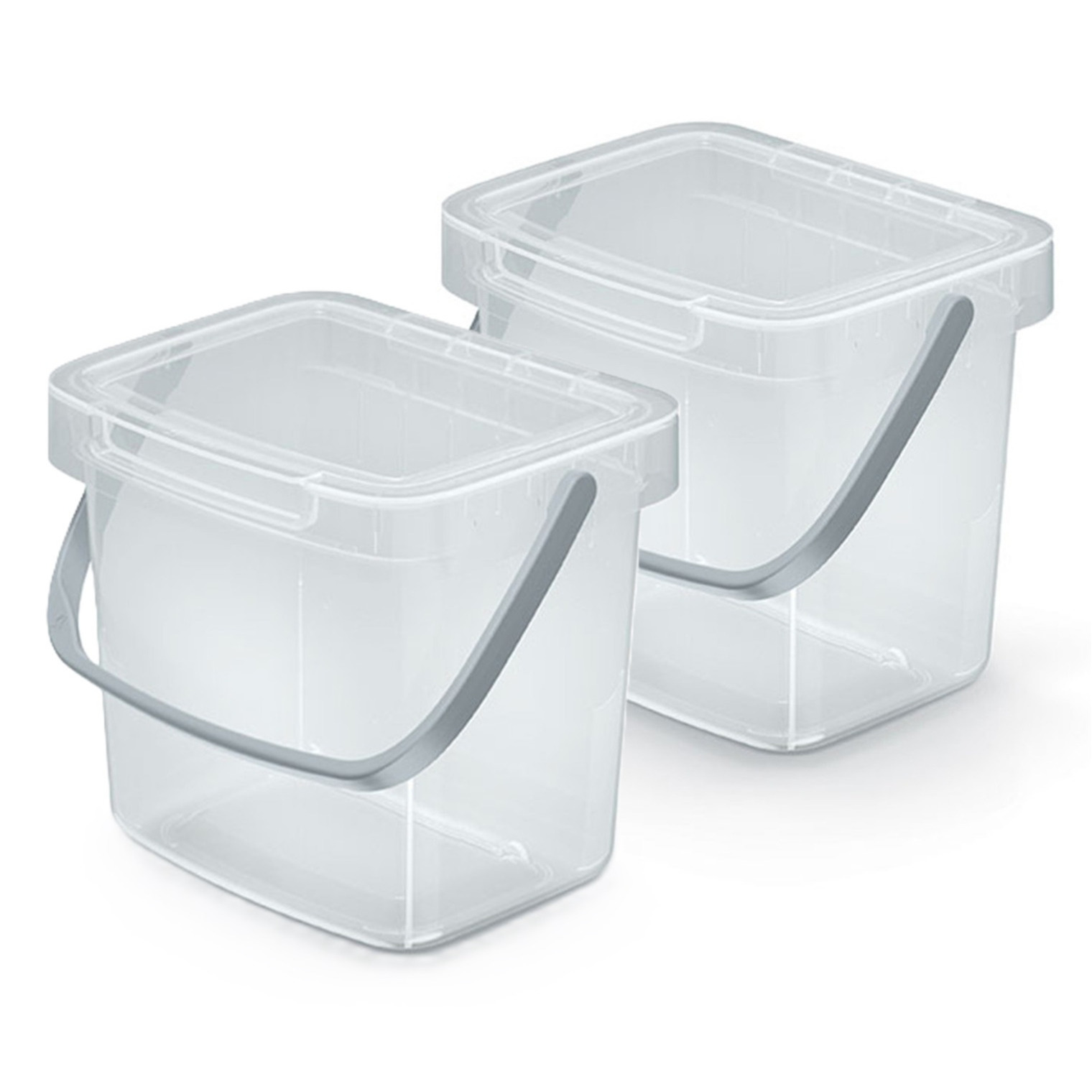 GFT aanrecht afvalbakje - 2x - transparant - 3L - afsluitbaar - 19 x 17 x 15 cm - klepje/hengsel -