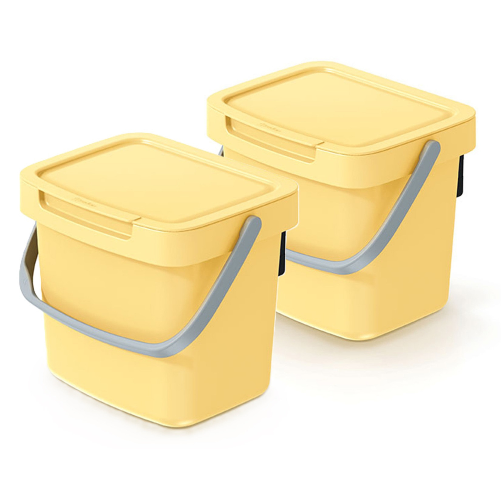 GFT aanrecht afvalbakje - 2x - geel - 3L - afsluitbaar - 19 x 17 x 15 cm - klepje/hengsel -
