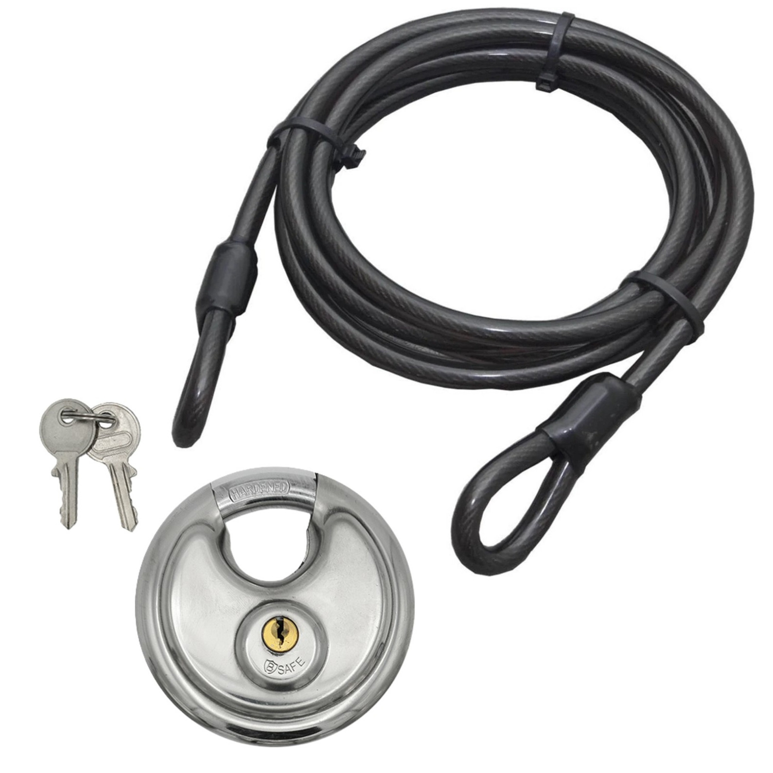 Staalkabel met 90 mm discusslot - 5 meter x 12 mm kabel - geplastificeerd - kabelslot -