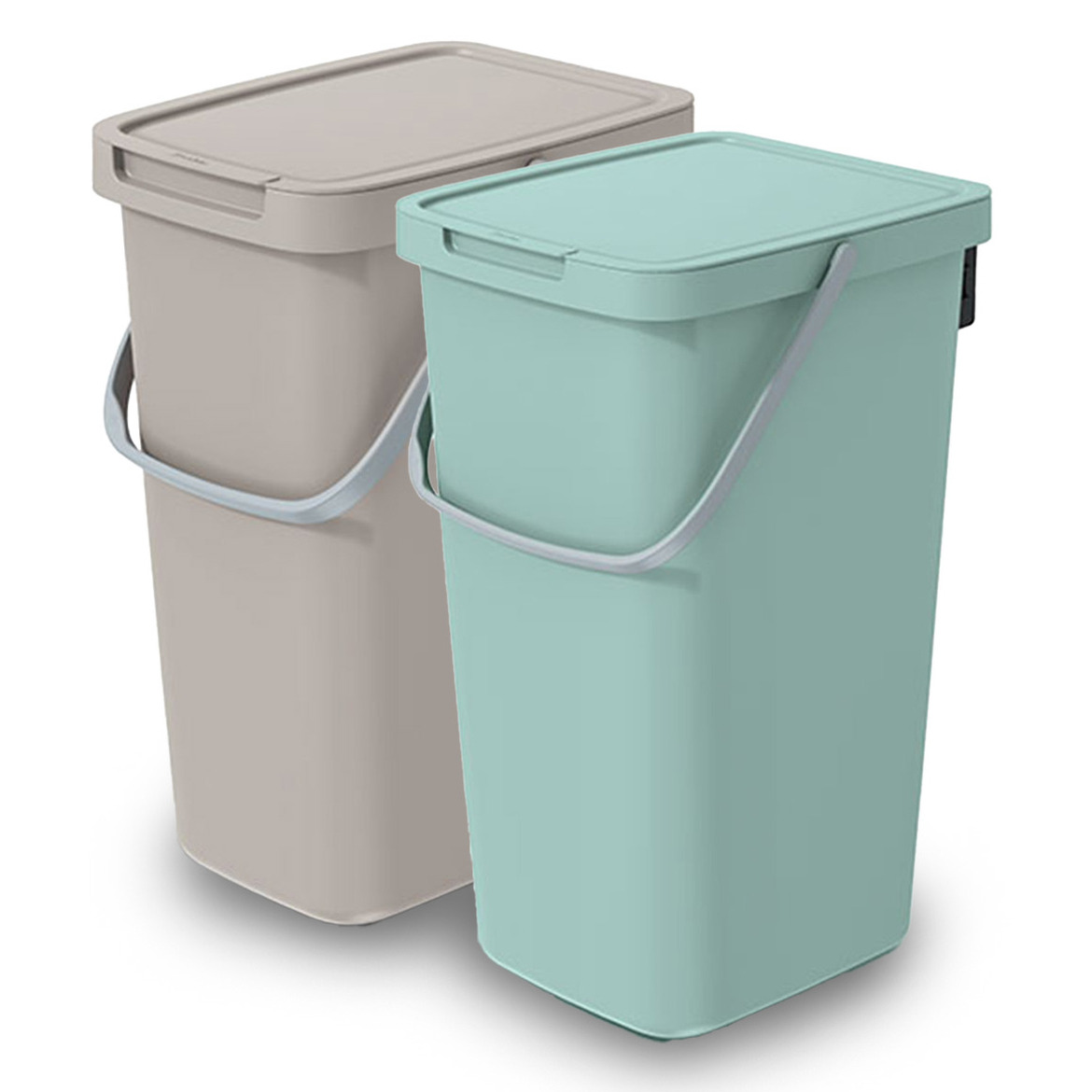 GFT/rest afvalbakken set - 2x - 25L - beige/groen - 26 x 29 x 48 cm - afval scheiden -