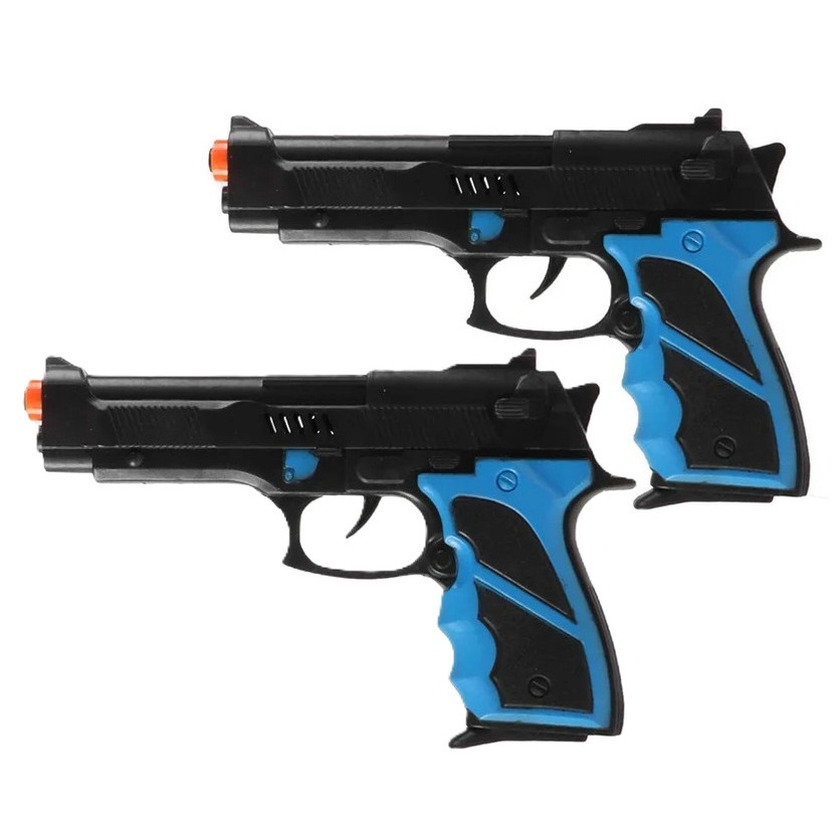 Politie speelgoed pistool - 2x - kind en volwassenen - verkleed rollenspel - plastic - 22 cm -