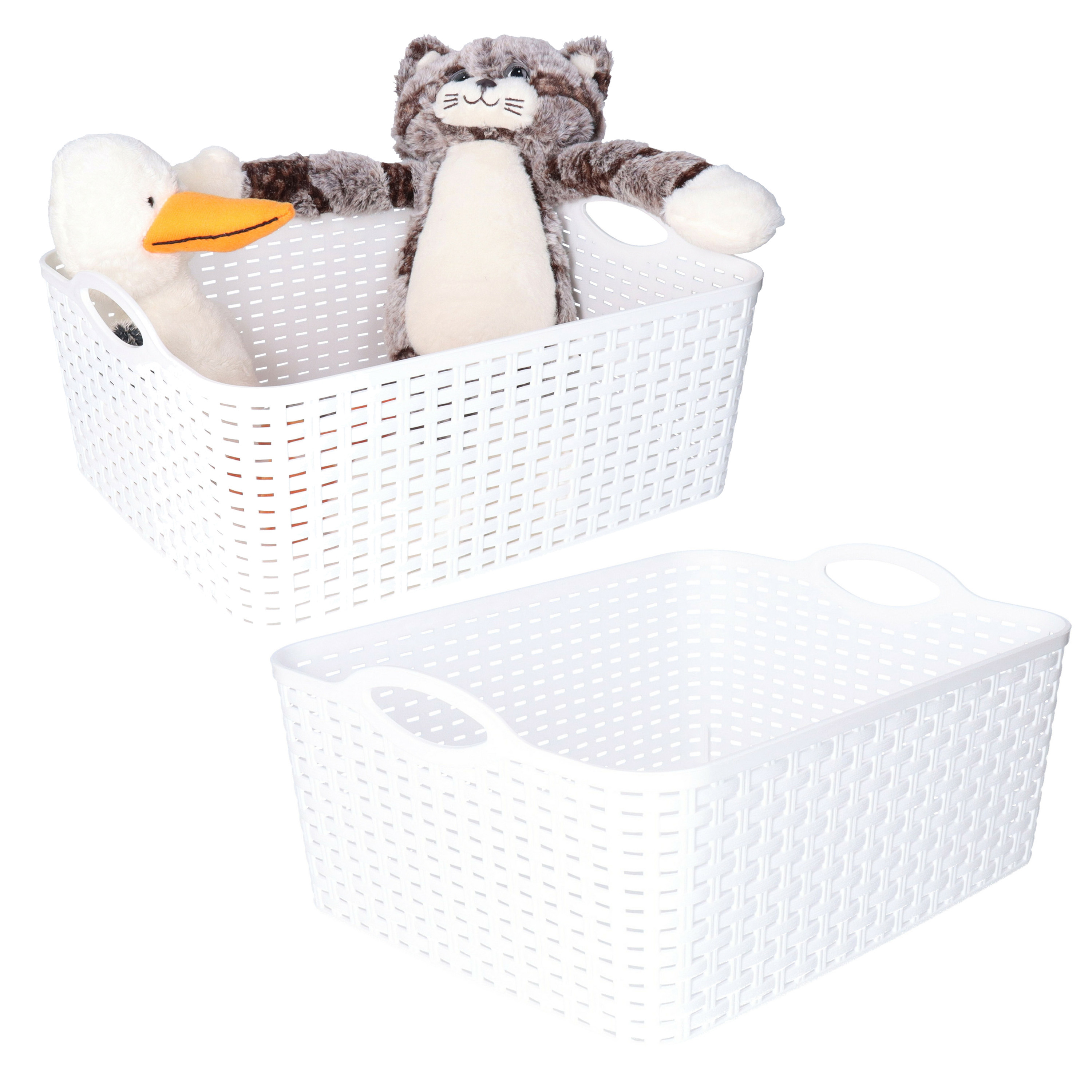 Opbergmand/kastmandje - 3x - 11 liter - wit - gevlochten kunststof - 35 x 28 x 16 cm -