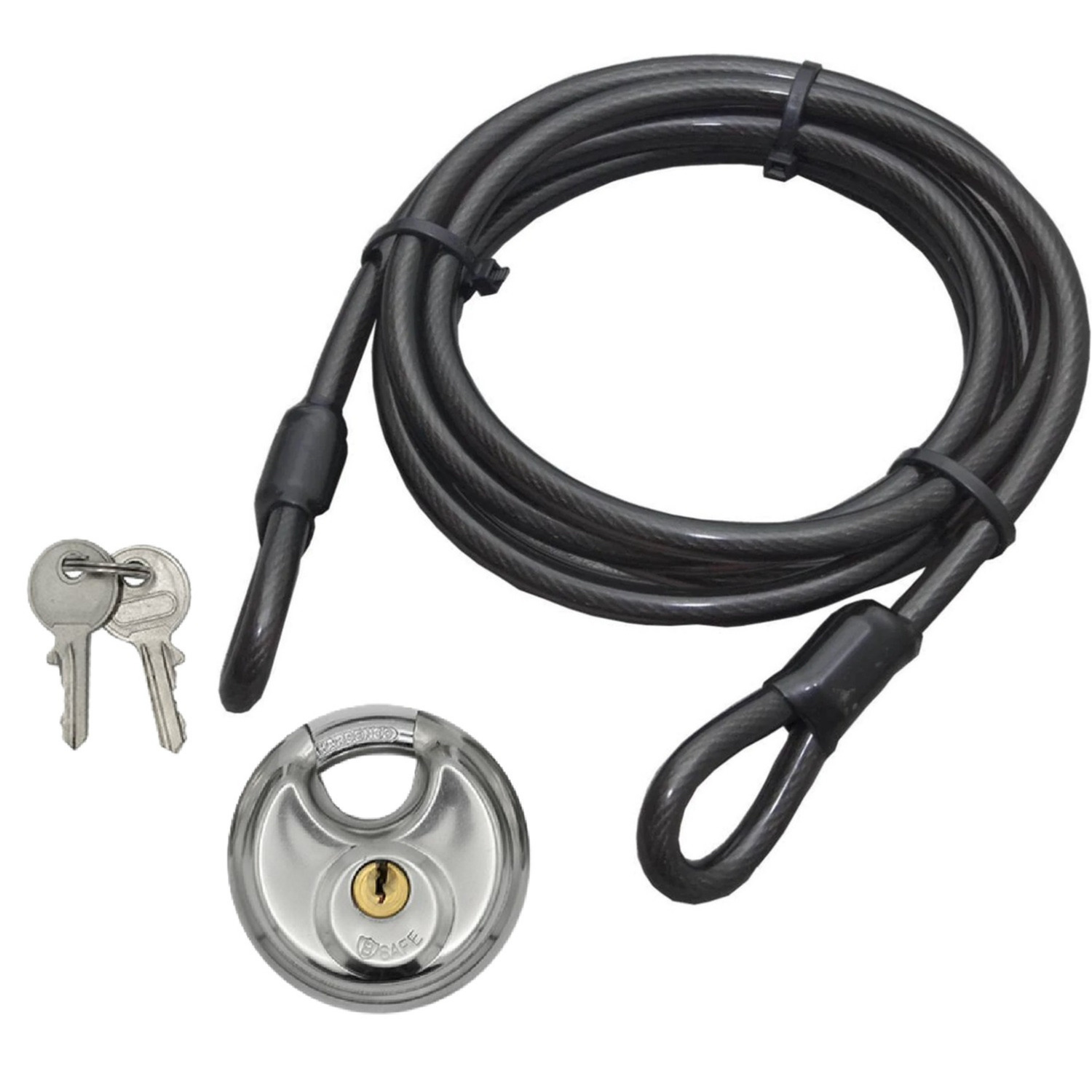 Staalkabel met 60 mm discusslot - 5 meter x 12 mm kabel - geplastificeerd - kabelslot -