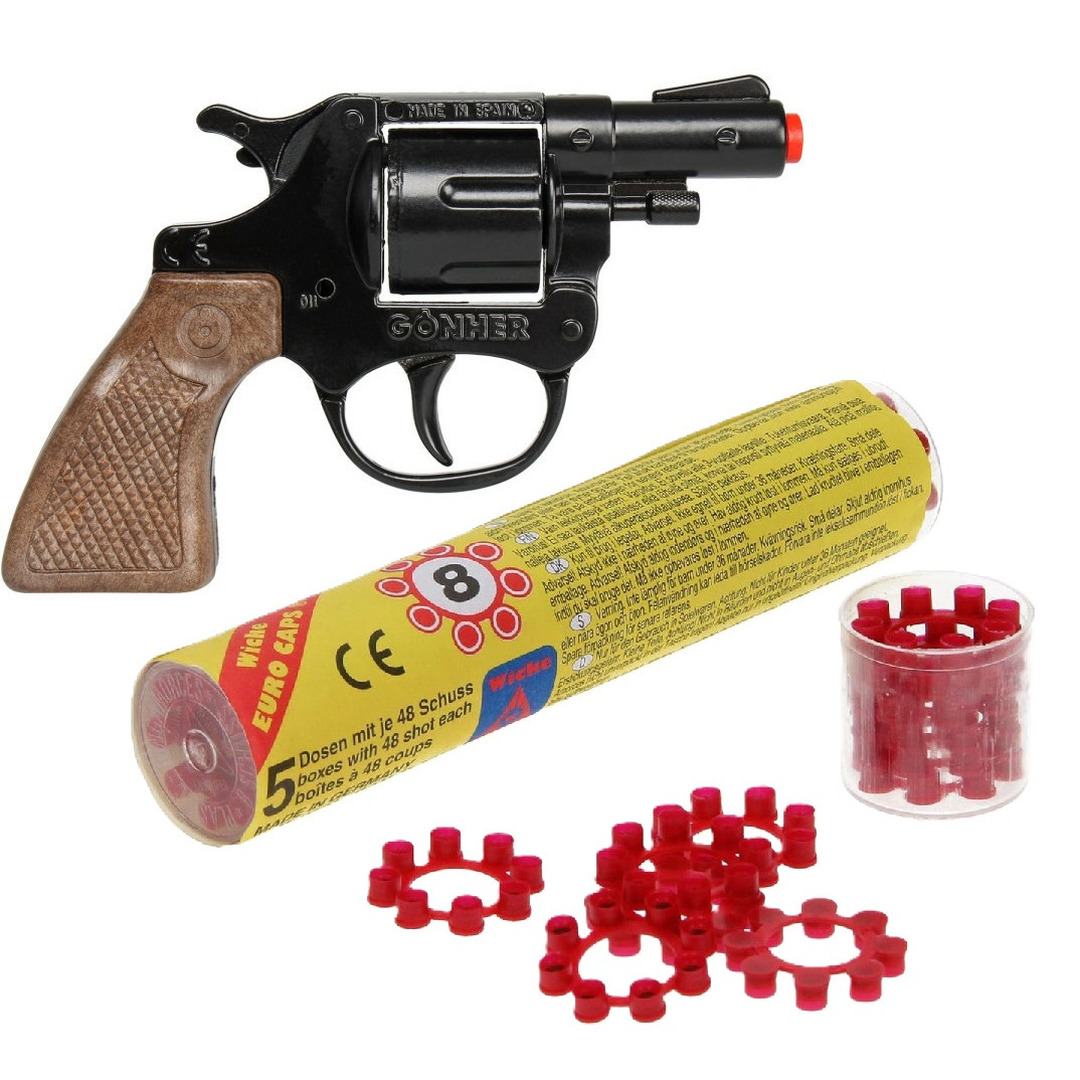 Gohner politie verkleed speelgoed revolver/pistool - metaal - met 240 schots plaffertjes -