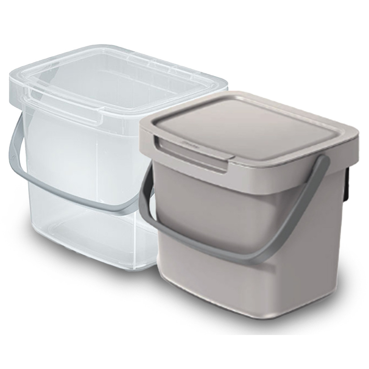 GFT aanrecht afvalbakjes set - 2x - beige/transparant - 3L - 19 x 17 x 15 cm - klepje/hengsel -