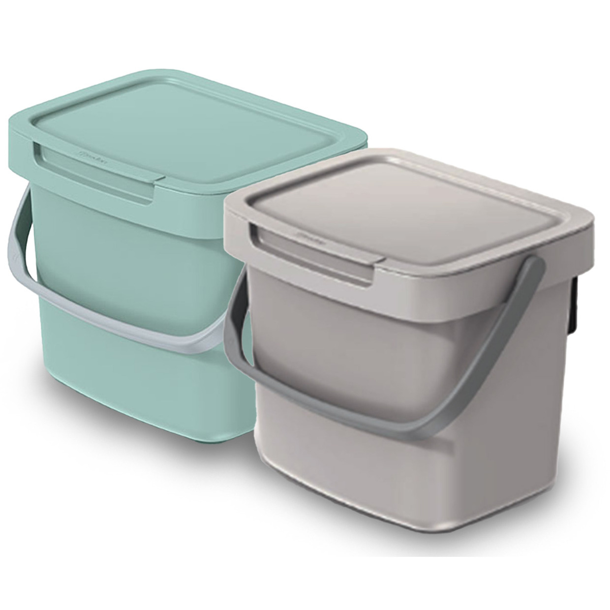 GFT aanrecht afvalbakjes set - 2x - beige/mintgroen - 3L - 19 x 17 x 15 cm - klepje/hengsel -