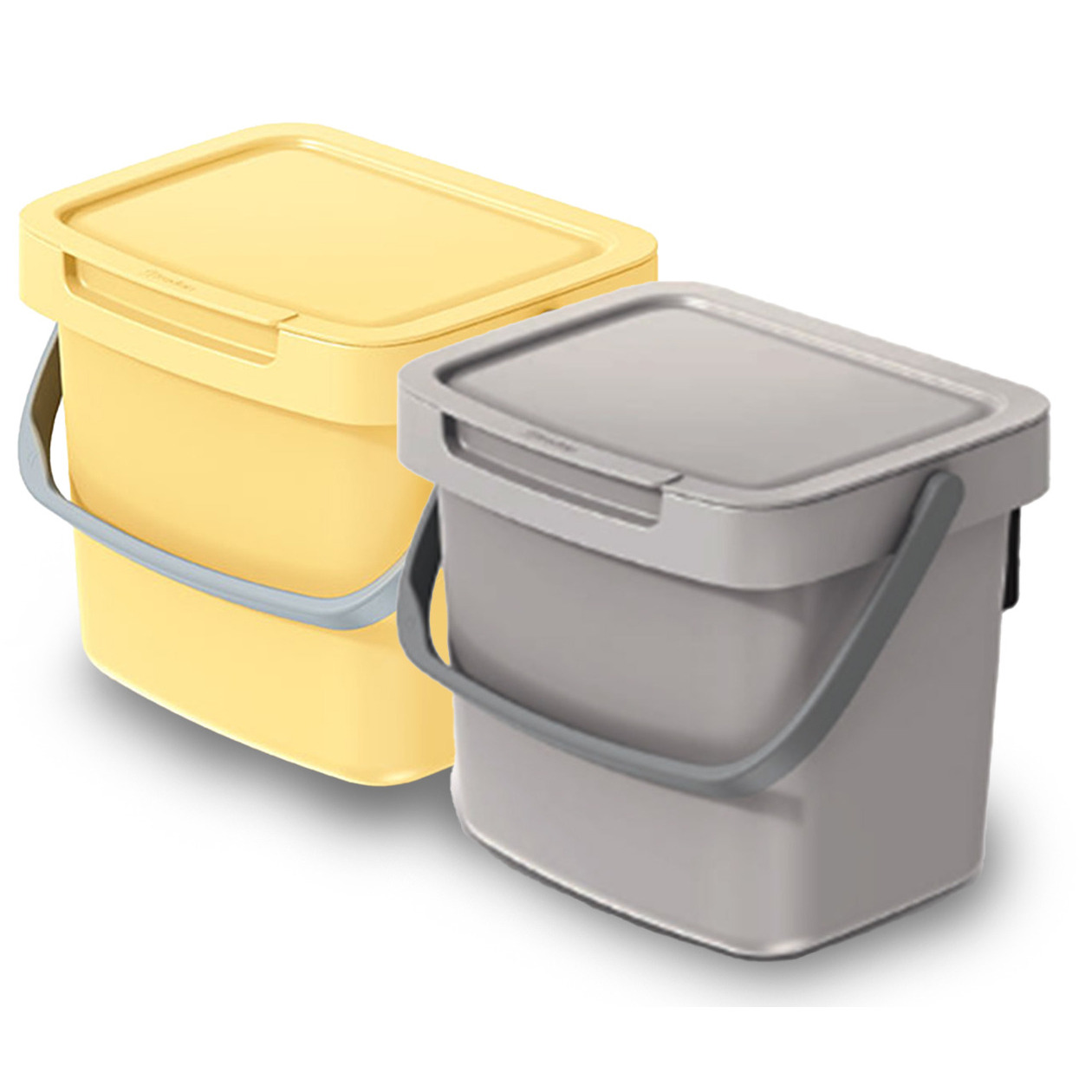 GFT aanrecht afvalbakjes set - 2x - beige/lichtgeel - 3L - 19 x 17 x 15 cm - klepje/hengsel -