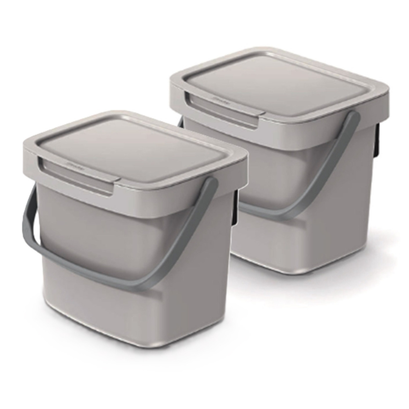 GFT aanrecht afvalbakje - 2x - beige - 3L - afsluitbaar - 19 x 17 x 15 cm - klepje/hengsel -