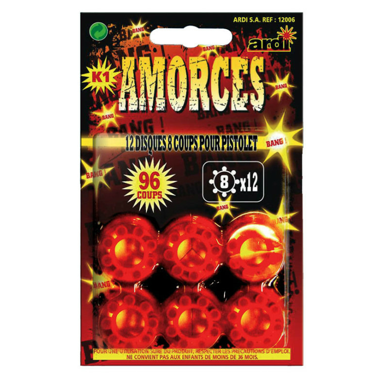 Speelgoed plaffertjes 8 schots - 12 ringen - voor plaffer pistool/revolver -