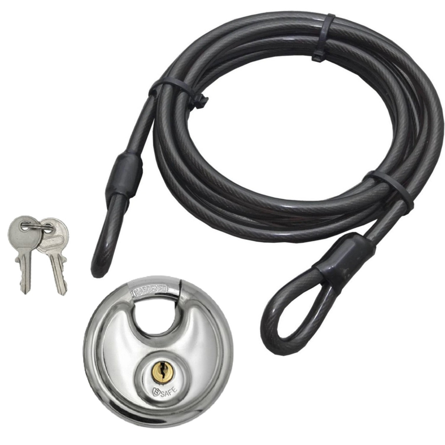 Staalkabel met 70mm discusslot - 5m x 12mm kabel - geplastificeerd - kabelslot -
