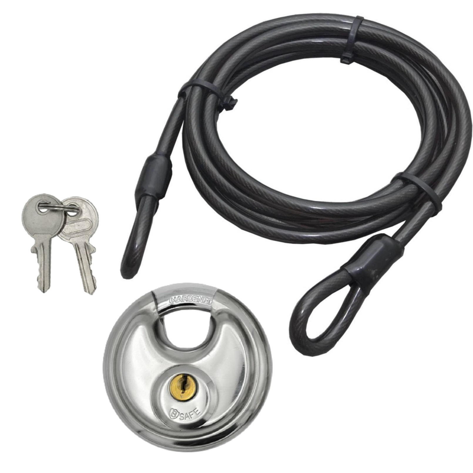 Staalkabel met 80mm discusslot - 5m x 12mm kabel - geplastificeerd - kabelslot -
