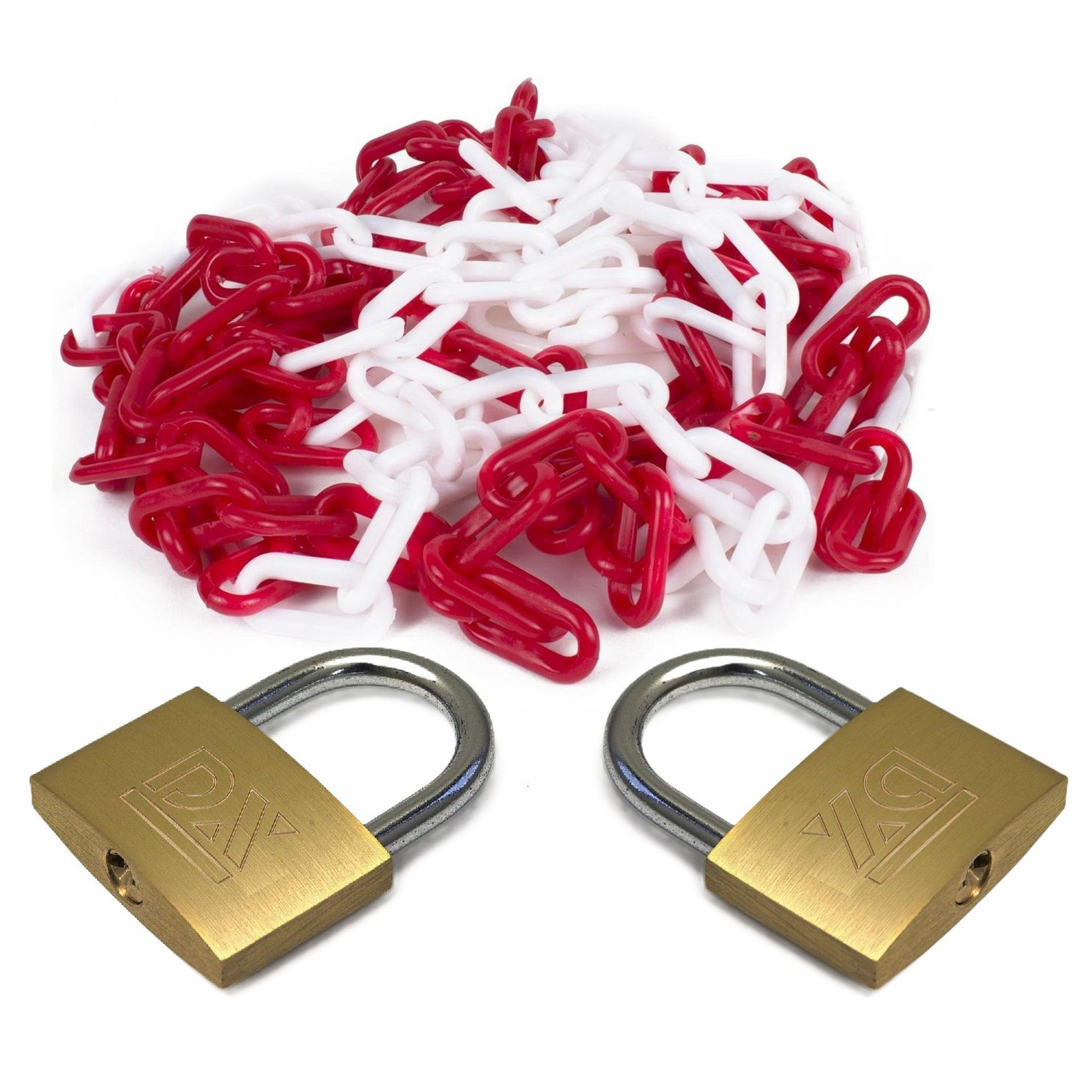 Afzetketting met 2x hangsloten van 40 mm - rood/wit - 5 meter - kunststof - afzetting -