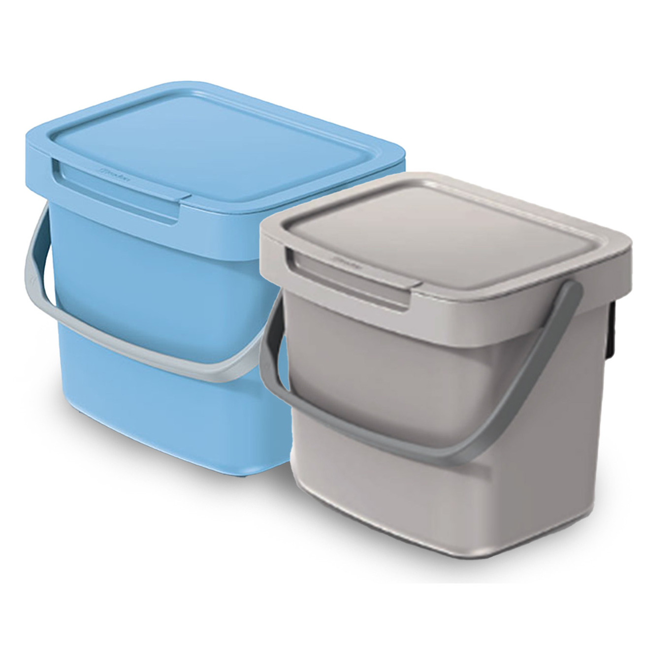 GFT aanrecht afvalbakjes set - 2x - beige/lichtblauw - 3L - 19 x 17 x 15 cm - klepje/hengsel -