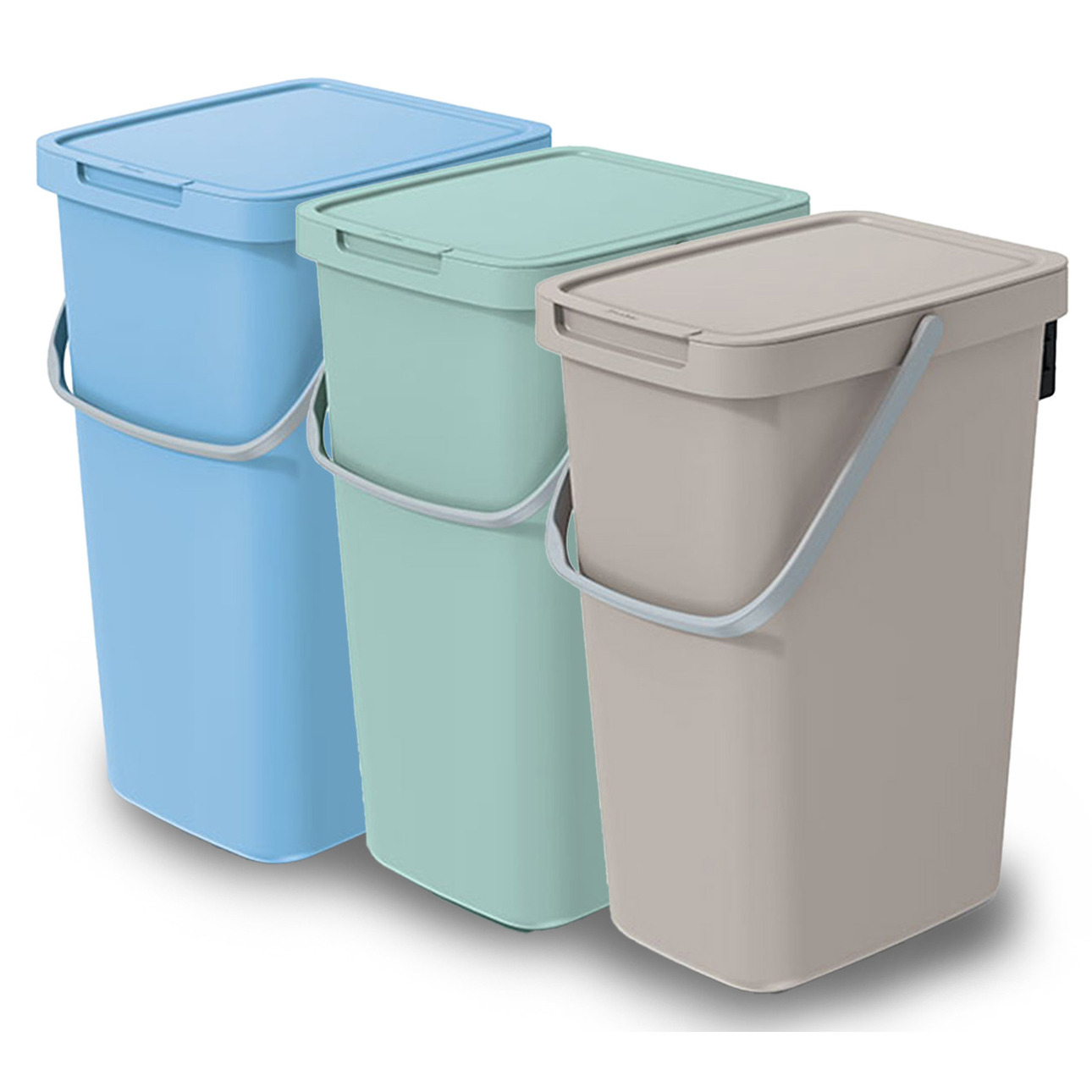 GFT/rest afvalbakken set - 3x - 25L - beige/blauw/groen - 26 x 29 x 48 cm - afval scheiden -