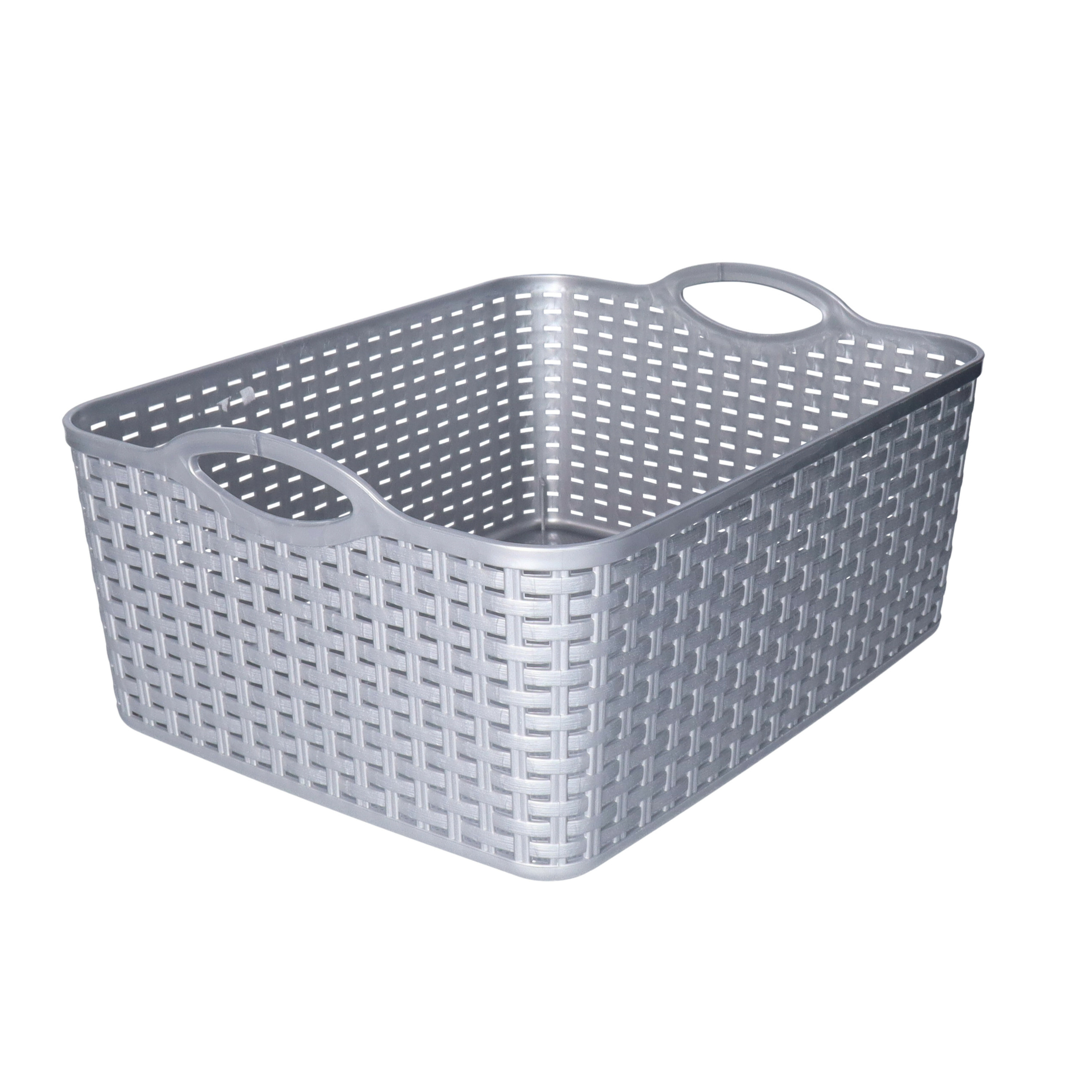 Opbergmand/kastmandje - 11 liter - zilver - gevlochten kunststof - 35 x 28 x 16 cm -