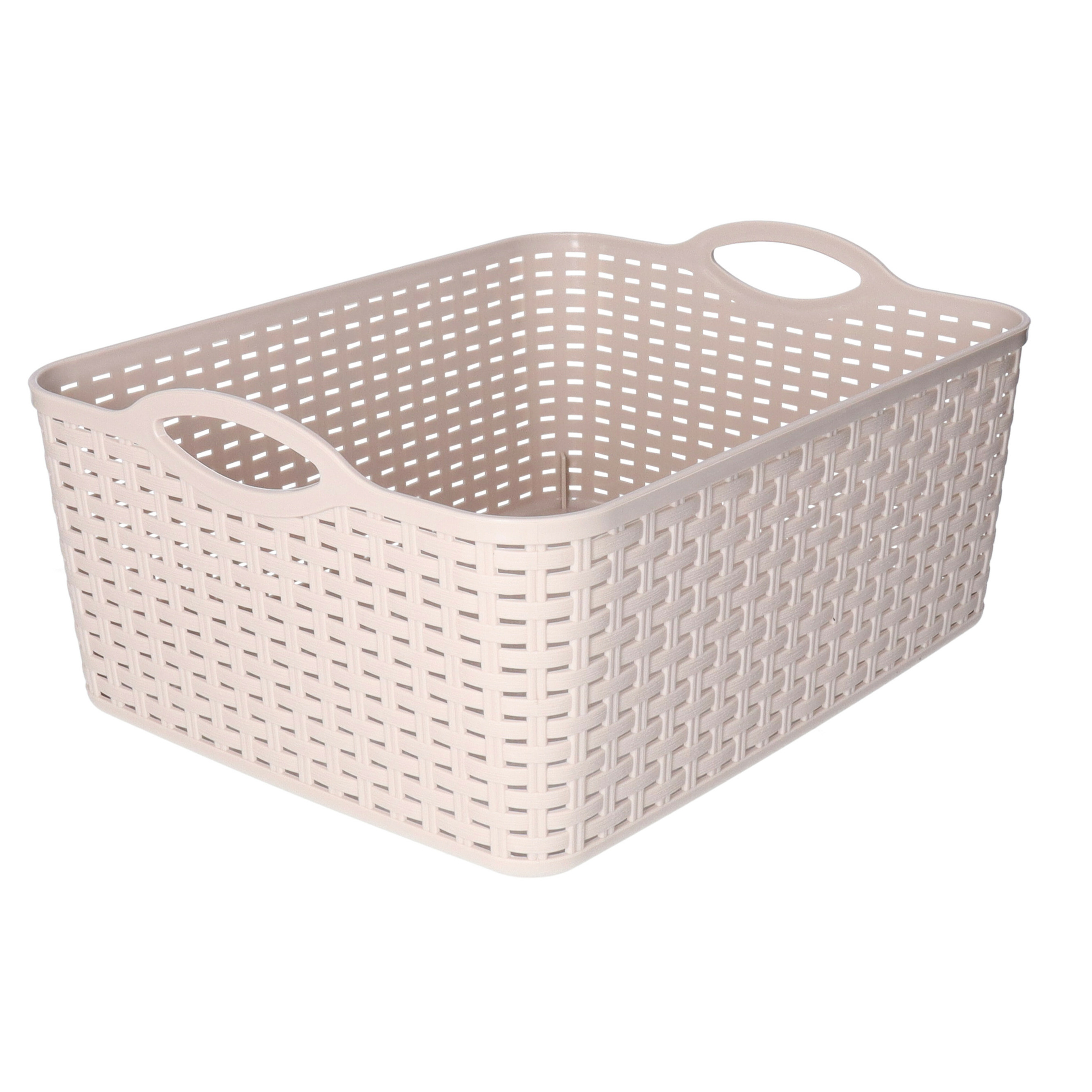 Opbergmand/kastmandje - 11 liter - taupe - gevlochten kunststof - 35 x 28 x 16 cm -