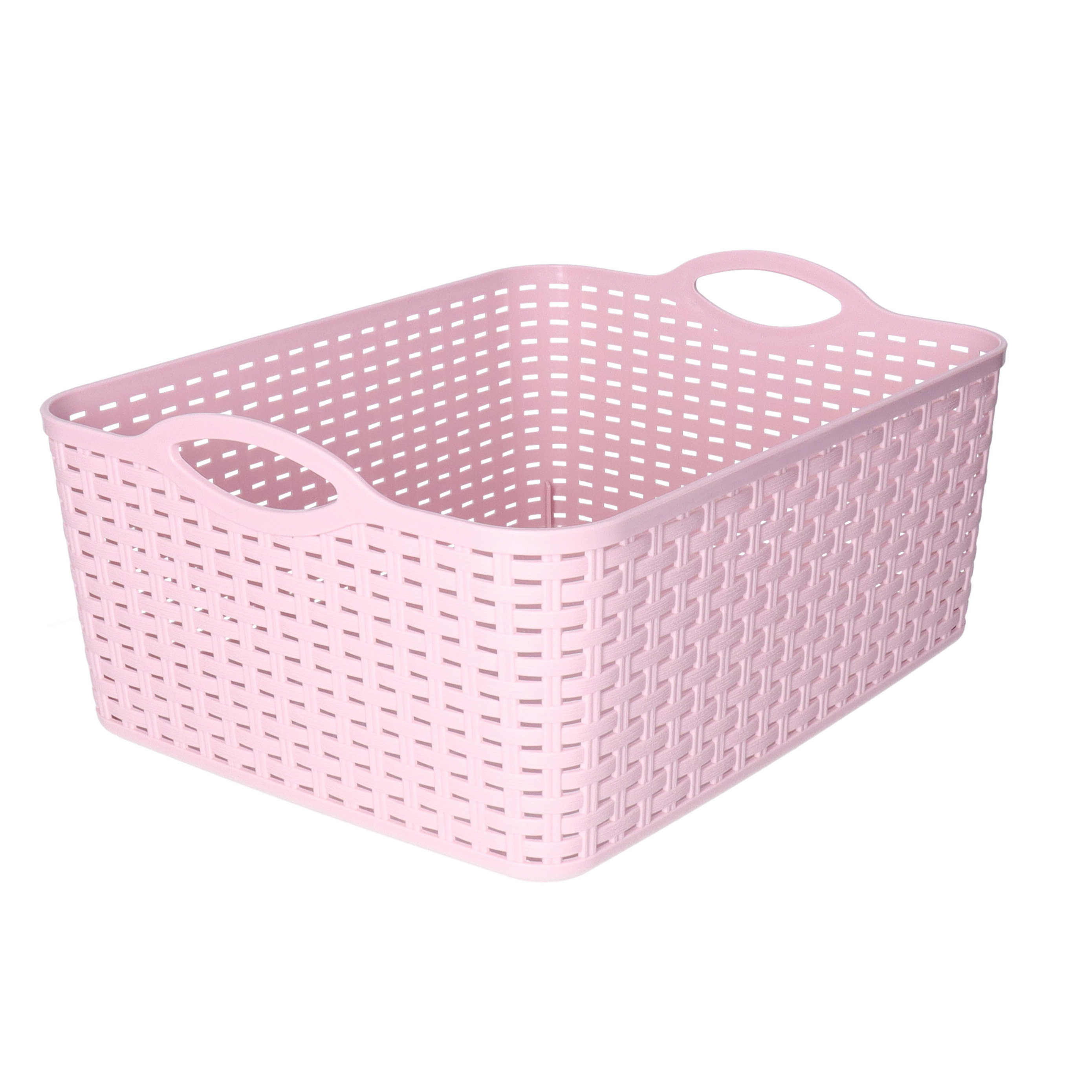 Opbergmand/kastmandje - 11 liter - oud roze - gevlochten kunststof - 35 x 28 x 16 cm -