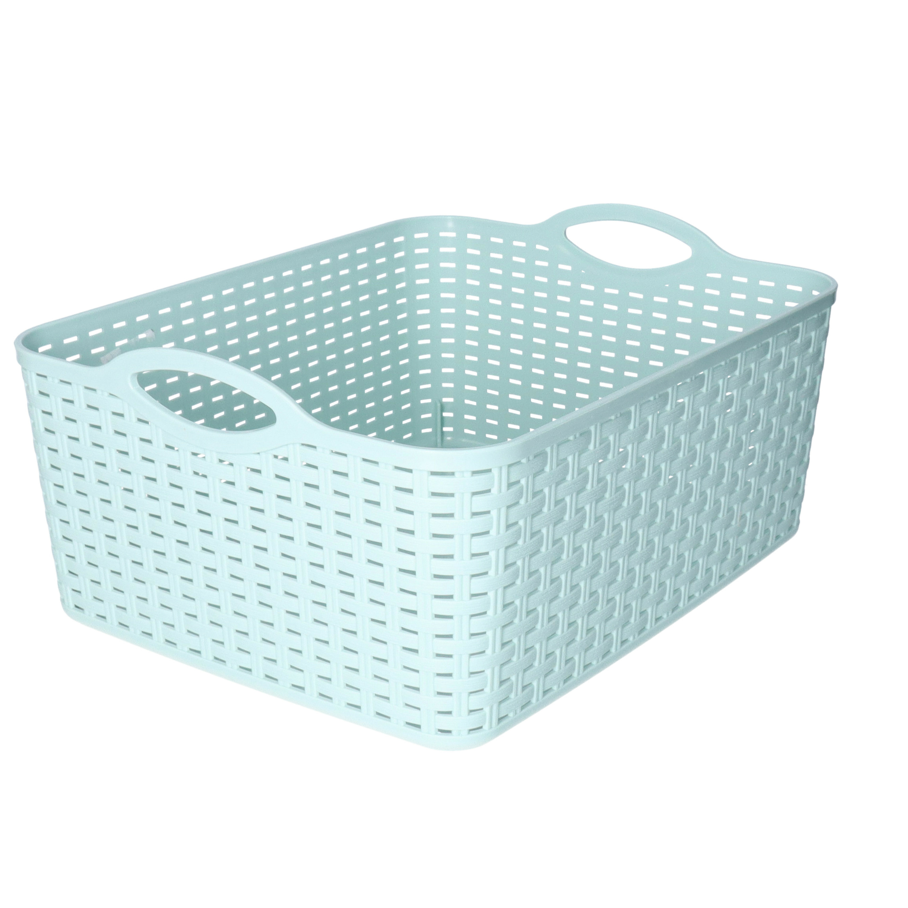 Opbergmand/kastmandje - 11 liter - mintgroen - gevlochten kunststof - 35 x 28 x 16 cm -