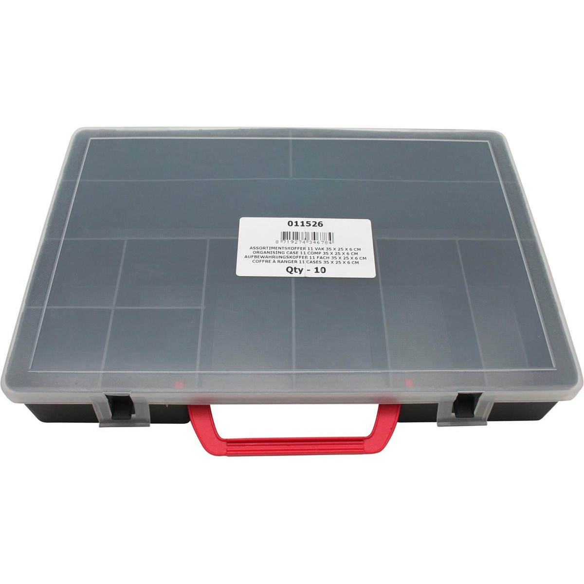 Opbergdoos/sorteerdoos - 11-vaks - kunststof - grijs - 35 x 25 cm - opbergkoffer met vakken -