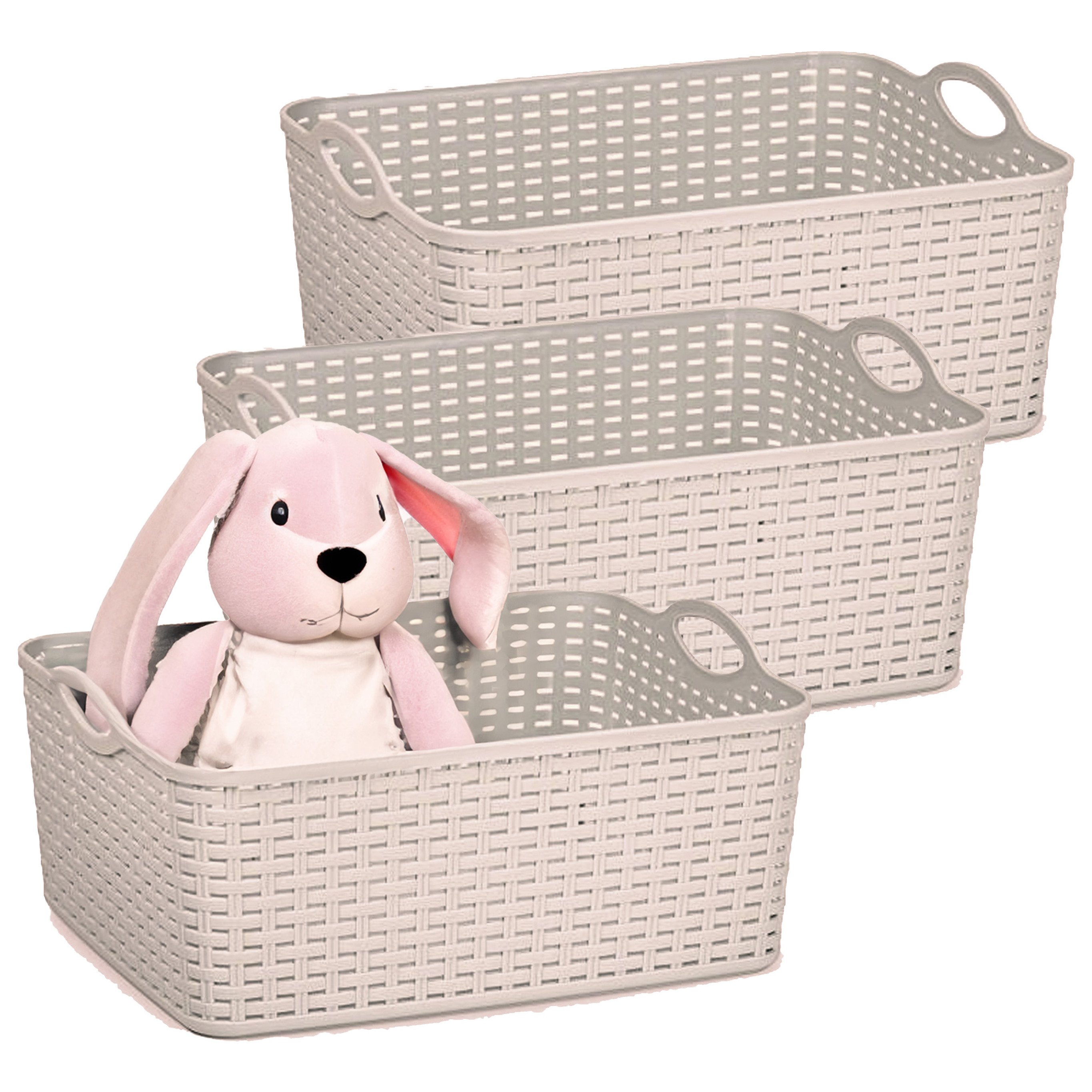 Opbergmand/kastmandje - 3x - 11 liter - taupe - gevlochten kunststof - 35 x 28 x 16 cm -