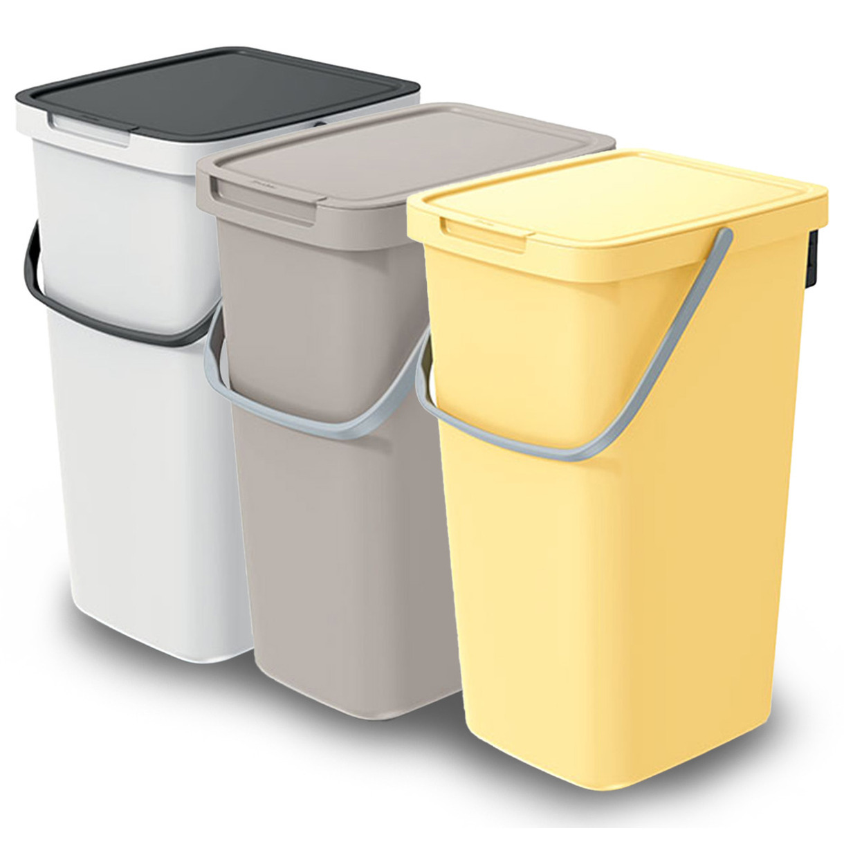 GFT/rest afvalbakken set - 3x - 25L - beige/geel/wit - 26 x 29 x 48 cm - afval scheiden -