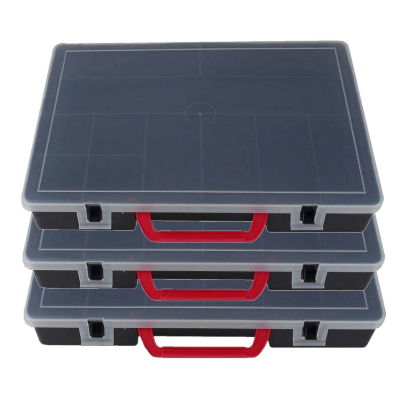 Opbergdoos/sorteerdoos - 3x - 11-vaks - kunststof - grijs - 35 x 25 cm - opbergkoffer met vakken -