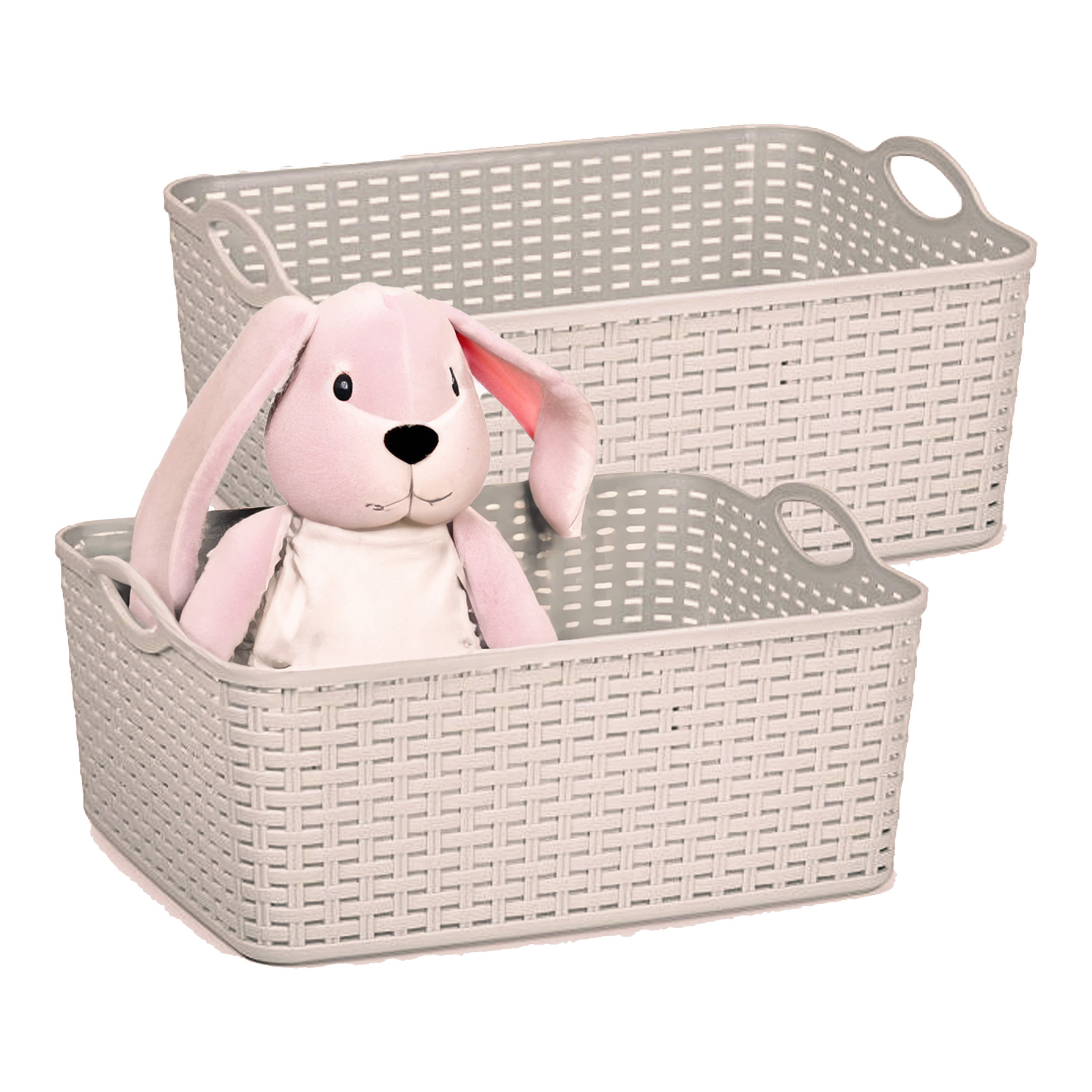 Opbergmand/kastmandje - 4x - 11 liter - taupe - gevlochten kunststof - 35 x 28 x 16 cm -