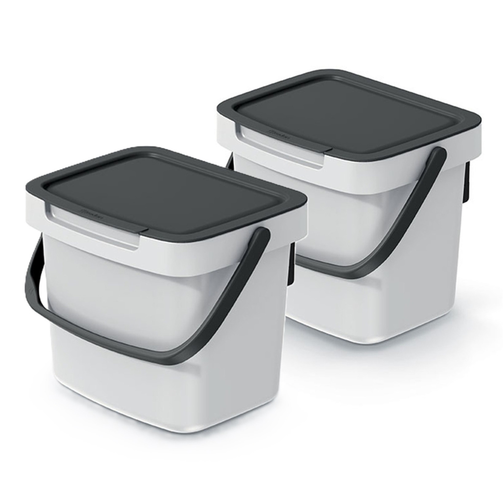 GFT aanrecht afvalbakje - 2x - creme wit - 3L - afsluitbaar - 19 x 17 x 15 cm - klepje/hengsel -