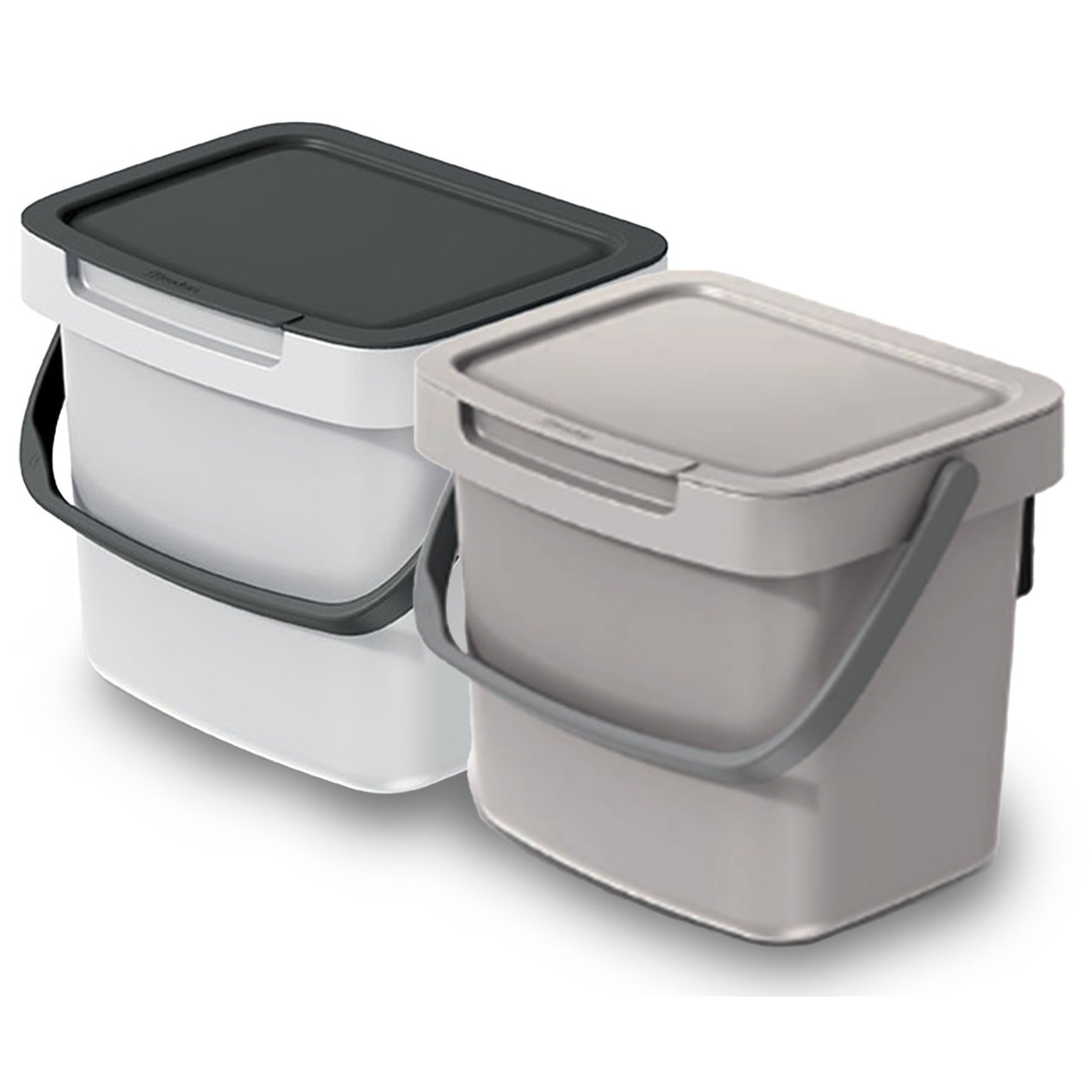 GFT aanrecht afvalbakjes set - 2x - beige/wit - 3L - 19 x 17 x 15 cm - klepje/hengsel -