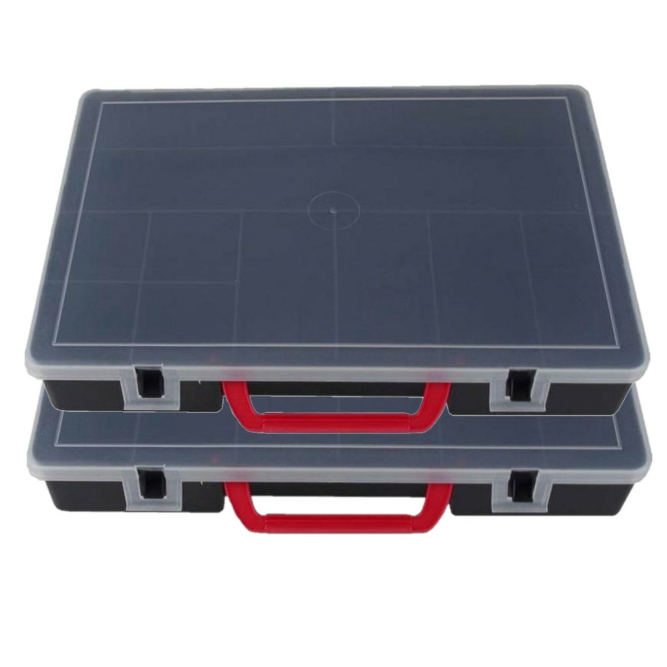 Opbergdoos/sorteerdoos - 2x - 11-vaks - kunststof - grijs - 35 x 25 cm - opbergkoffer met vakken -
