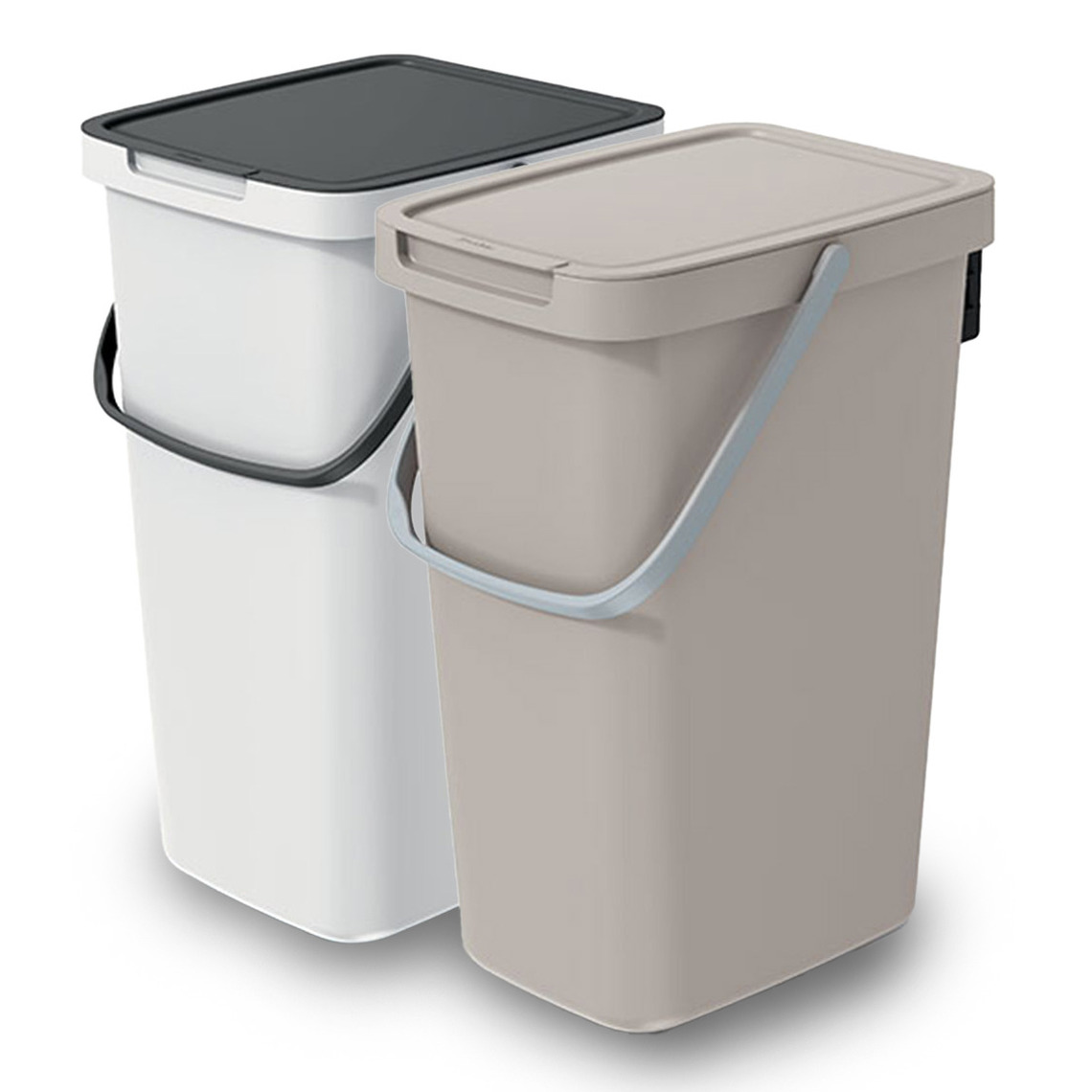 GFT/rest afvalbakken set - 2x - 25L - beige/wit - 26 x 29 x 48 cm - afval scheiden -