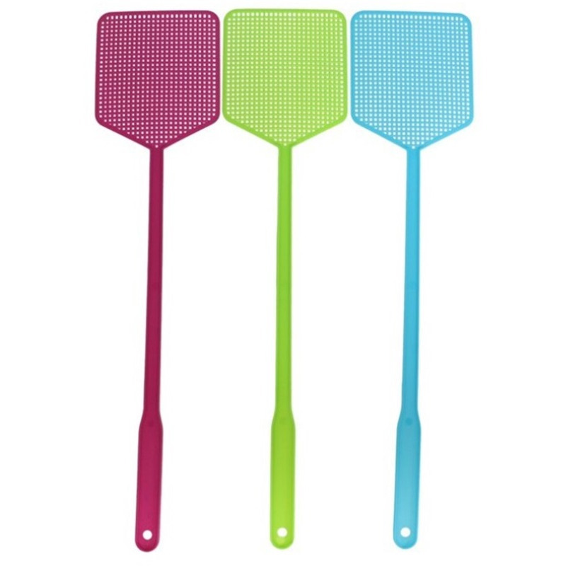 Vliegenmeppers set van 3x stuks - plastic - 46 cm - kleurenmix - anti insecten middelen -