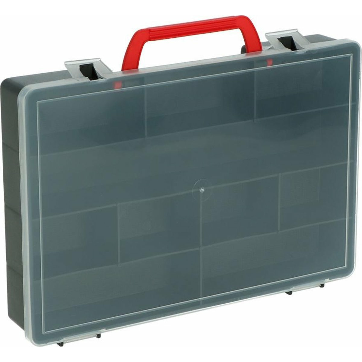 Opbergdoos/sorteerdoos - 10-vaks - kunststof - grijs - 30 x 22 cm opbergkoffer met vakken -