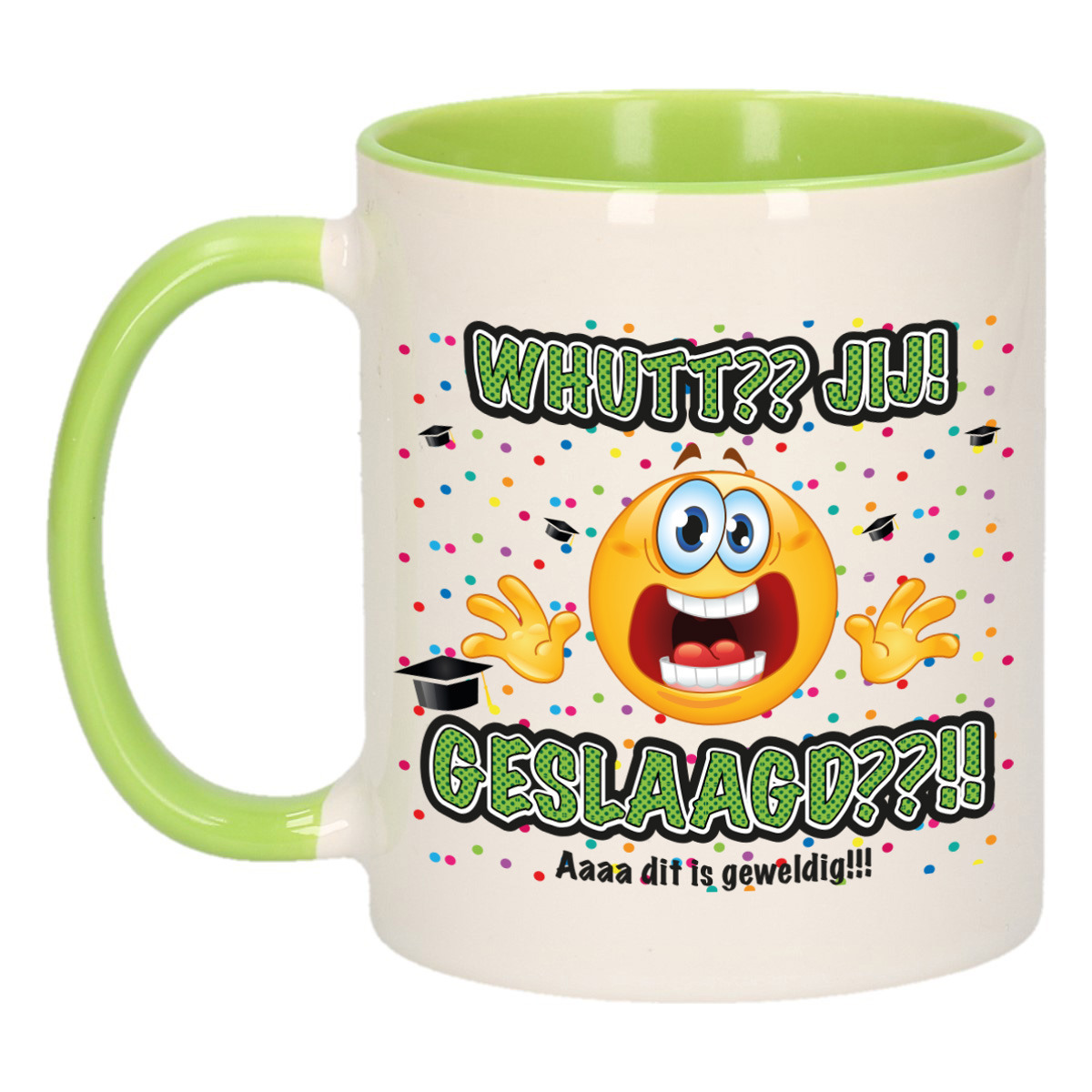 Geslaagd cadeau mok - groen - Whutt jij geslaagd - keramiek - ca. 300 ml -