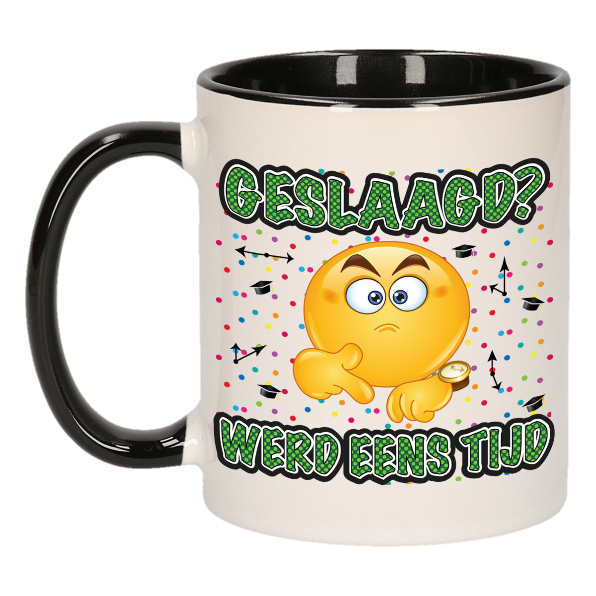 Geslaagd cadeau mok - zwart - Geslaagd? Werd eens tijd - keramiek - ca. 300 ml -