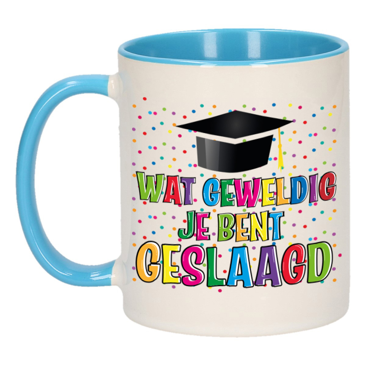 Geslaagd cadeau mok - blauw - Geweldig Geslaagd - keramiek - ca. 300 ml -