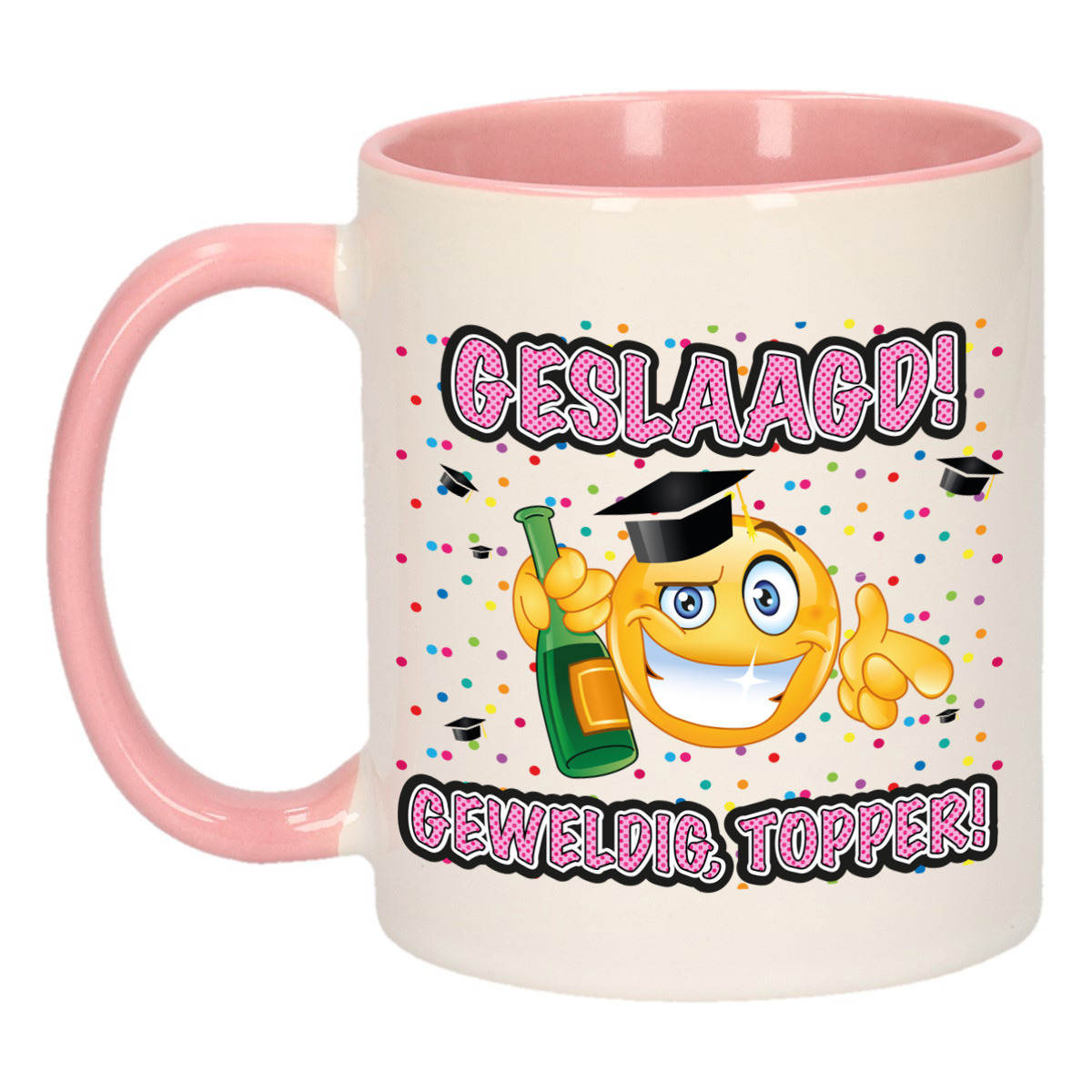 Geslaagd cadeau mok - roze - Geslaagd! Geweldig, Topper! - keramiek - ca. 300 ml -