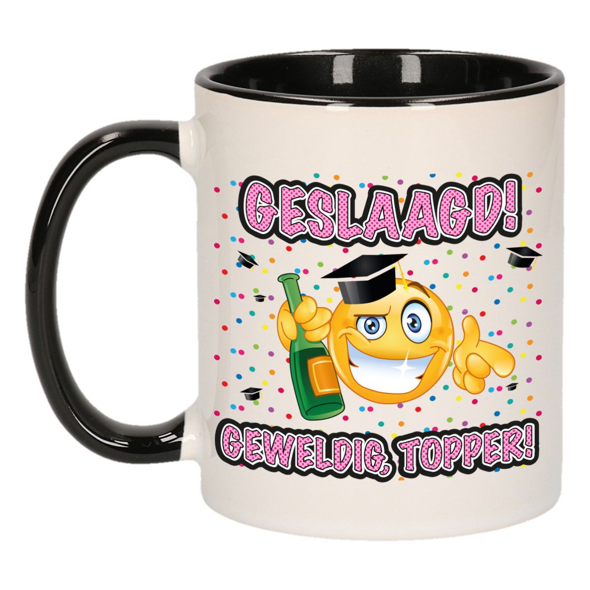 Geslaagd cadeau mok - zwart - Geslaagd! Geweldig, Topper! - keramiek - ca. 300 ml -