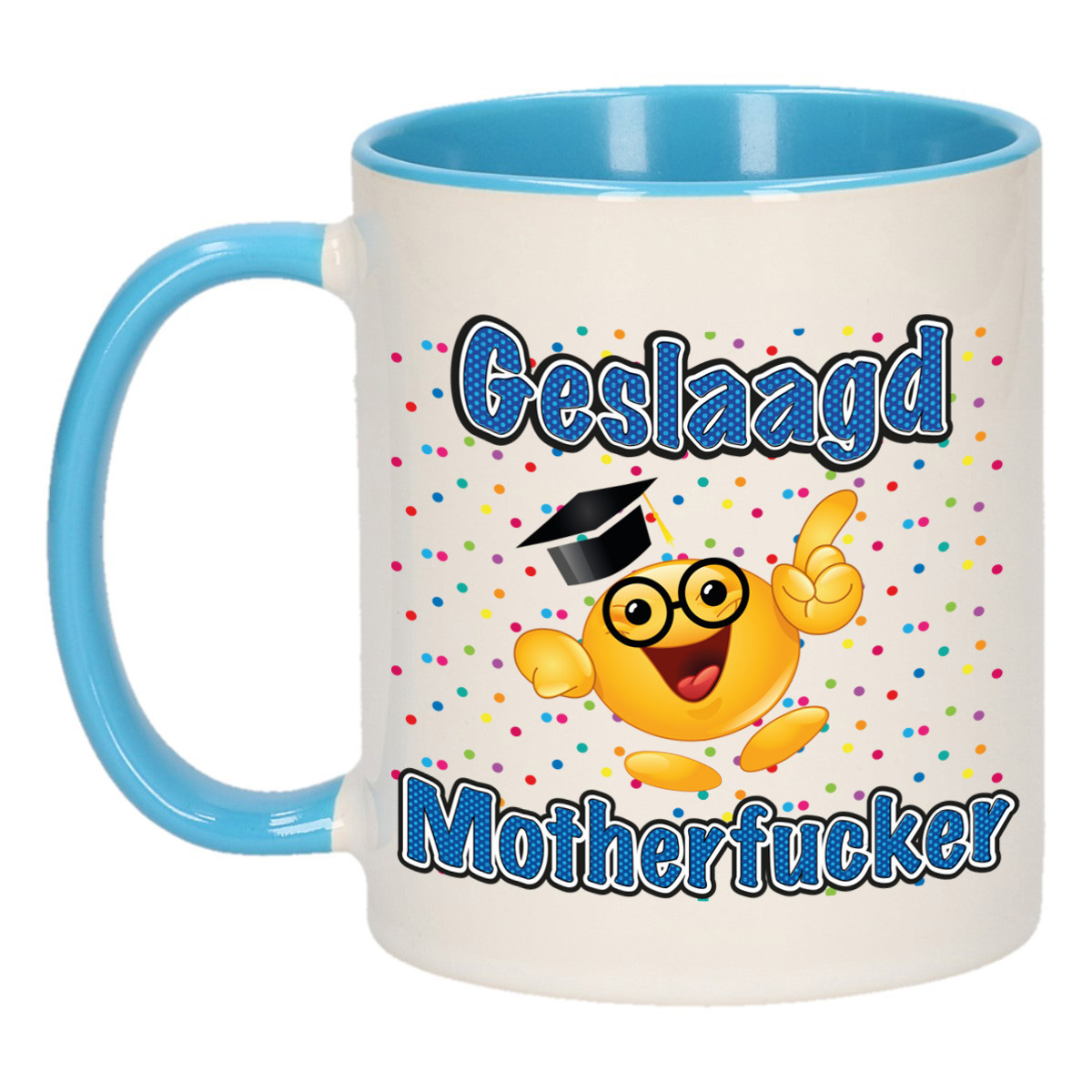 Geslaagd cadeau mok - blauw - Geslaagd Motherfucker - keramiek - ca. 300 ml -