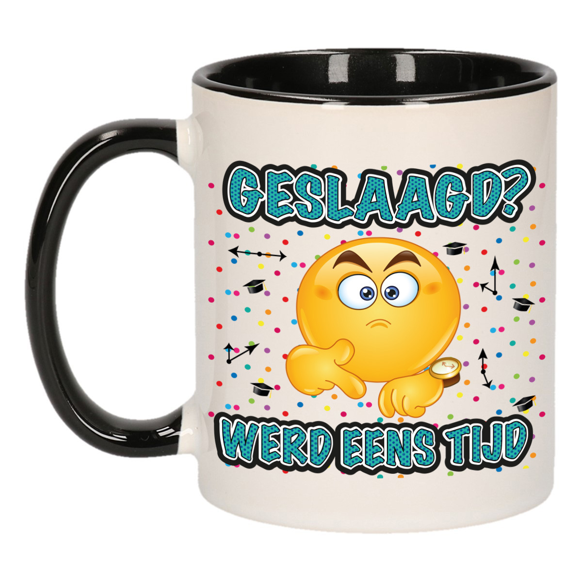 Geslaagd cadeau mok - zwart - Geslaagd? Werd eens tijd - keramiek - ca. 300 ml -