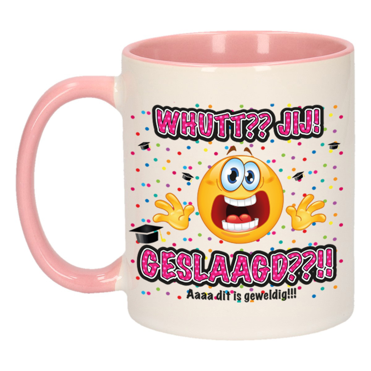 Geslaagd cadeau mok - roze - Whutt jij geslaagd - keramiek - ca. 300 ml -