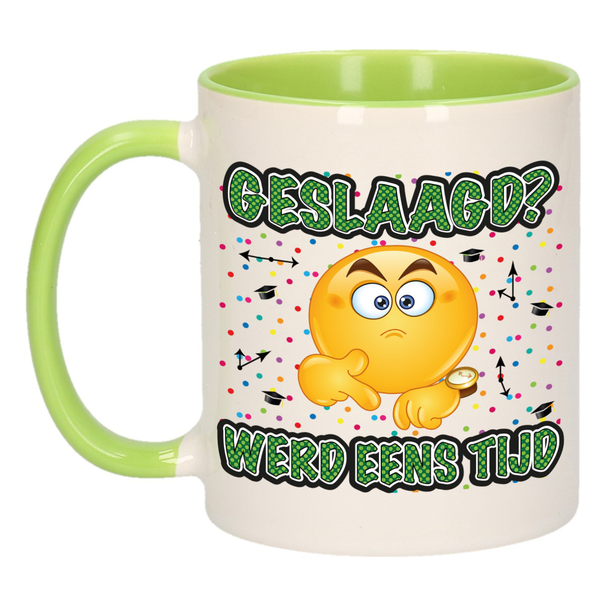 Geslaagd cadeau mok - groen - Geslaagd? Werd eens tijd - keramiek - ca. 300 ml -