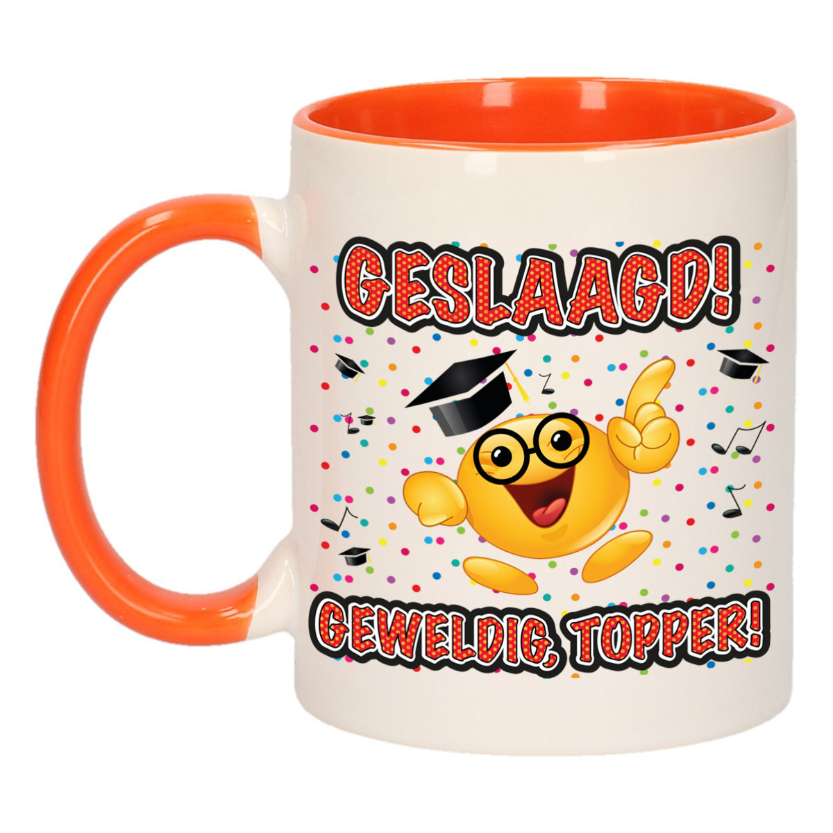 Geslaagd cadeau mok - oranje - Geslaagd! Geweldig, Topper! - keramiek - ca. 300 ml -