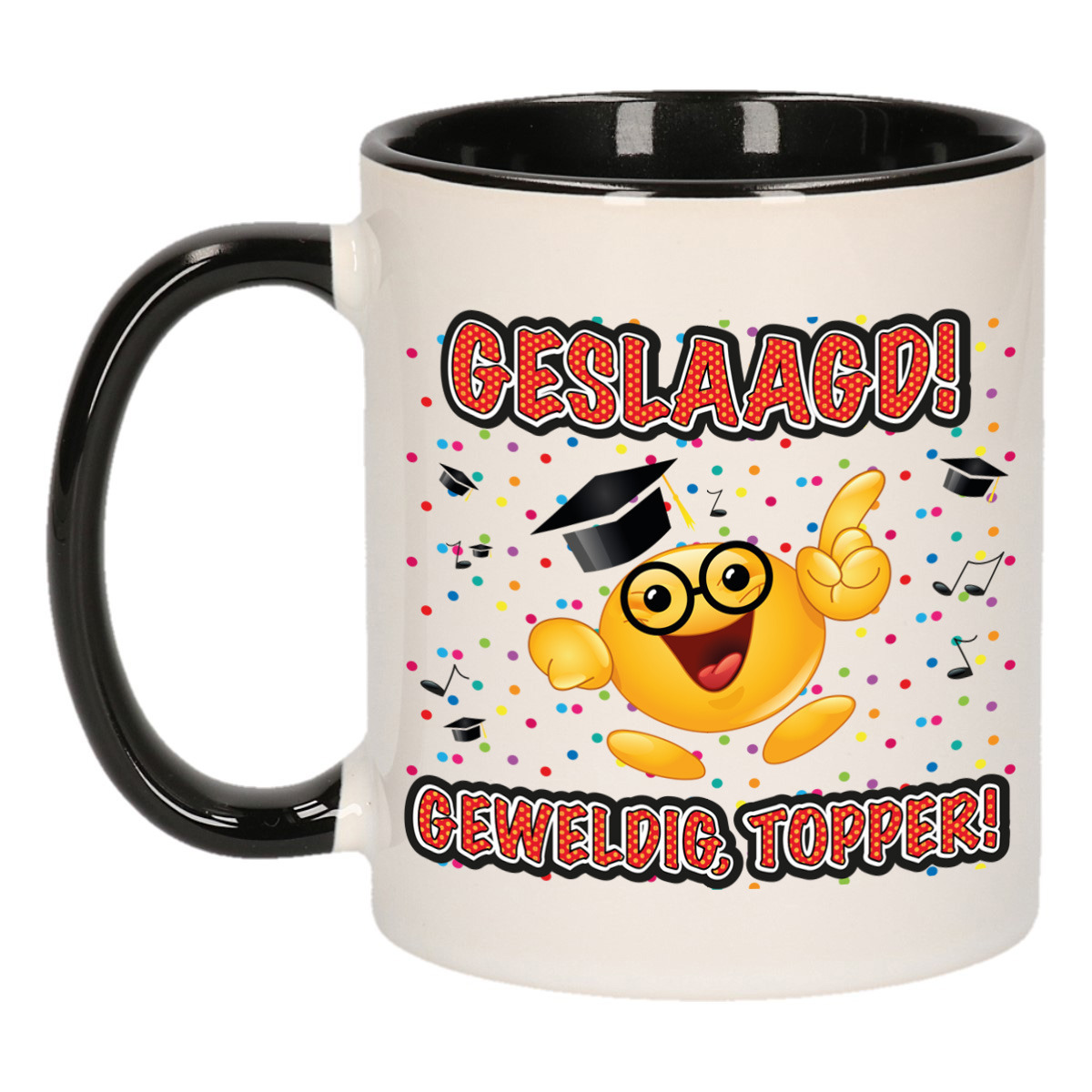 Geslaagd cadeau mok - zwart - Geslaagd! Geweldig, Topper! - keramiek - ca. 300 ml -