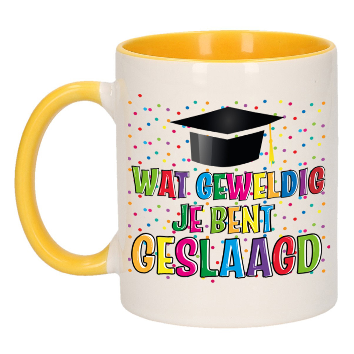 Geslaagd cadeau mok - geel - Geweldig Geslaagd - keramiek - ca. 300 ml -