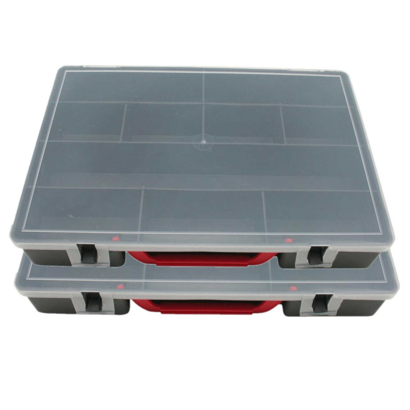 Opbergdoos/sorteerdoos - 2x - 10-vaks - kunststof - grijs - 30 x 22 cm opbergkoffer met vakken -